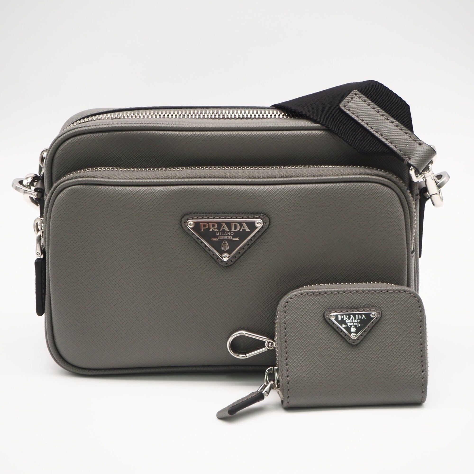 Prada Saffiano Gray Saffiano Shoulder Bag (Pre-Owned)