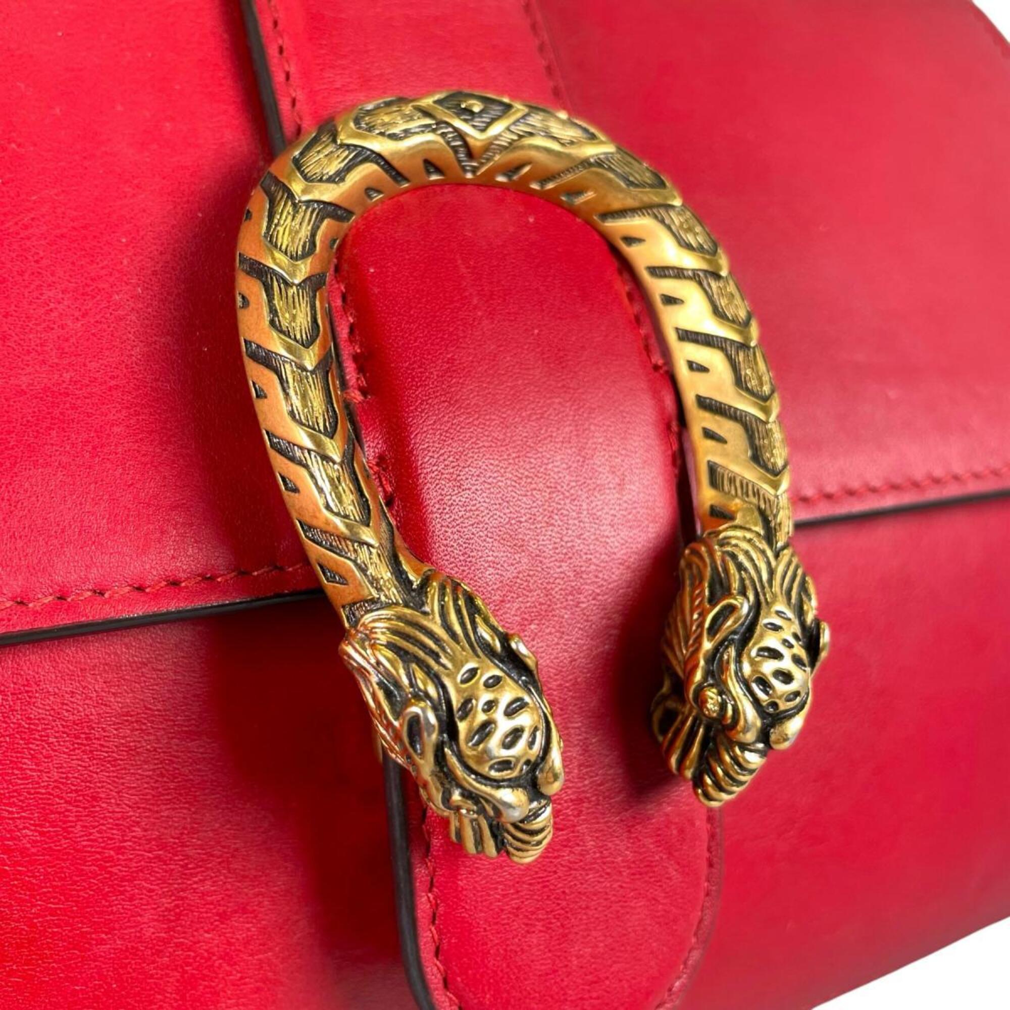 Gucci Red Color Leather Handbag Shoulder Bag (Pre-Owned)