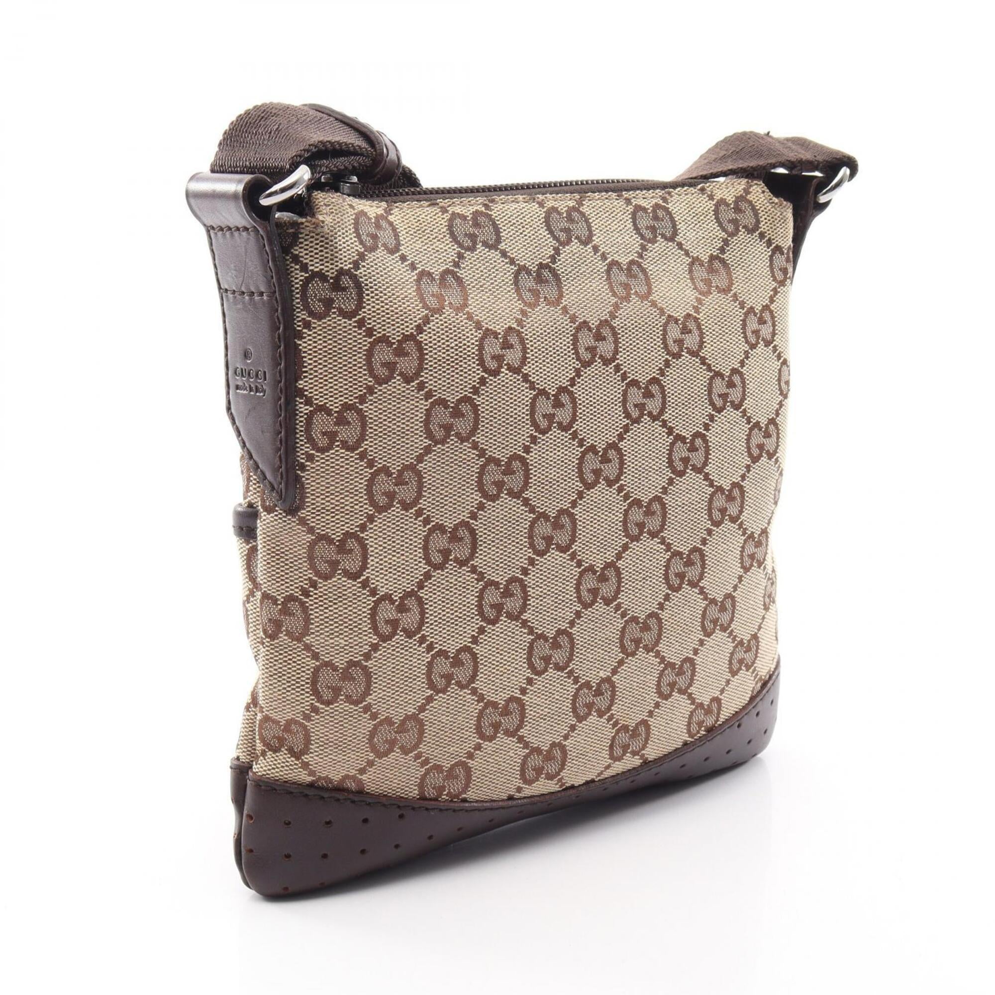 Gucci Beige Brown Canvas Leather Handbag Shoulder Bag (Pre-Owned)