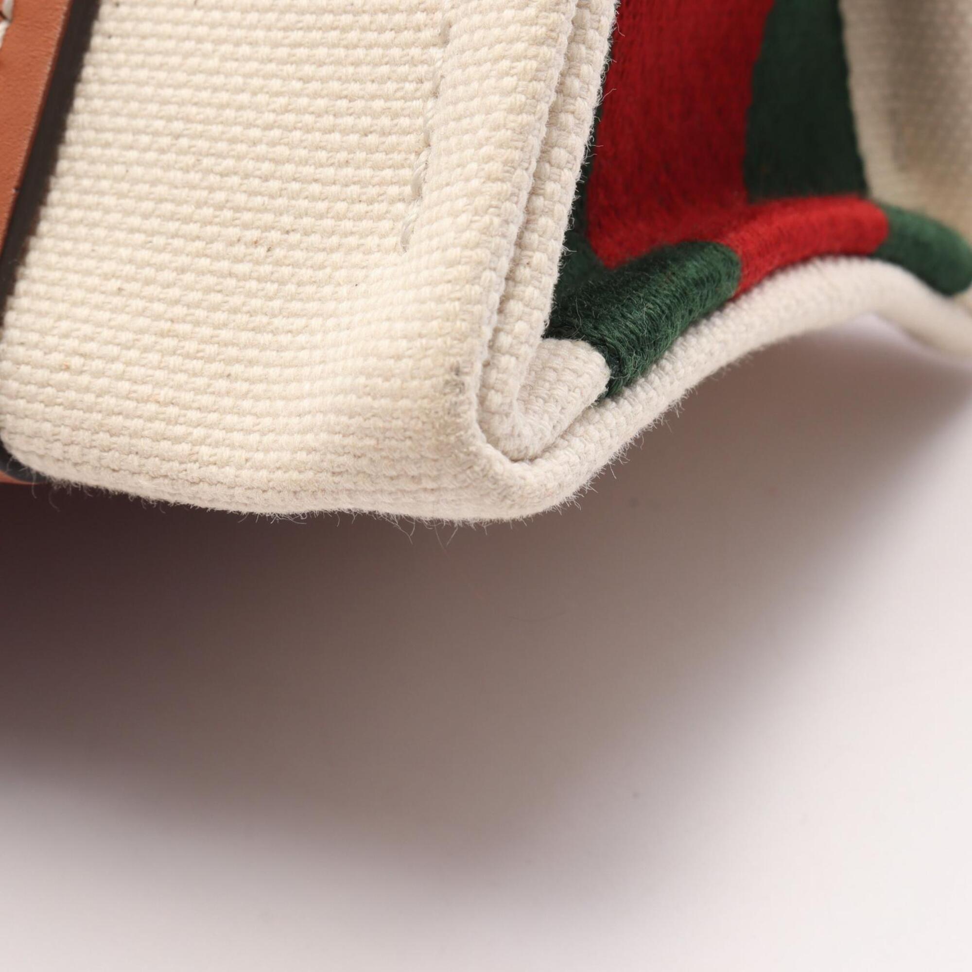 Gucci Brown Multi-Color White Canvas Leather Handbag Tote Bag (Pre-Owned)