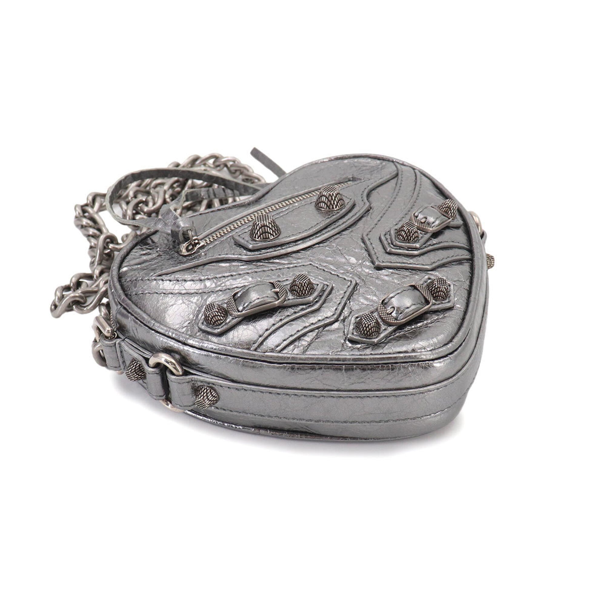 Balenciaga Metallic Silver Leather Handbag Shoulder Bag (Pre-Owned)