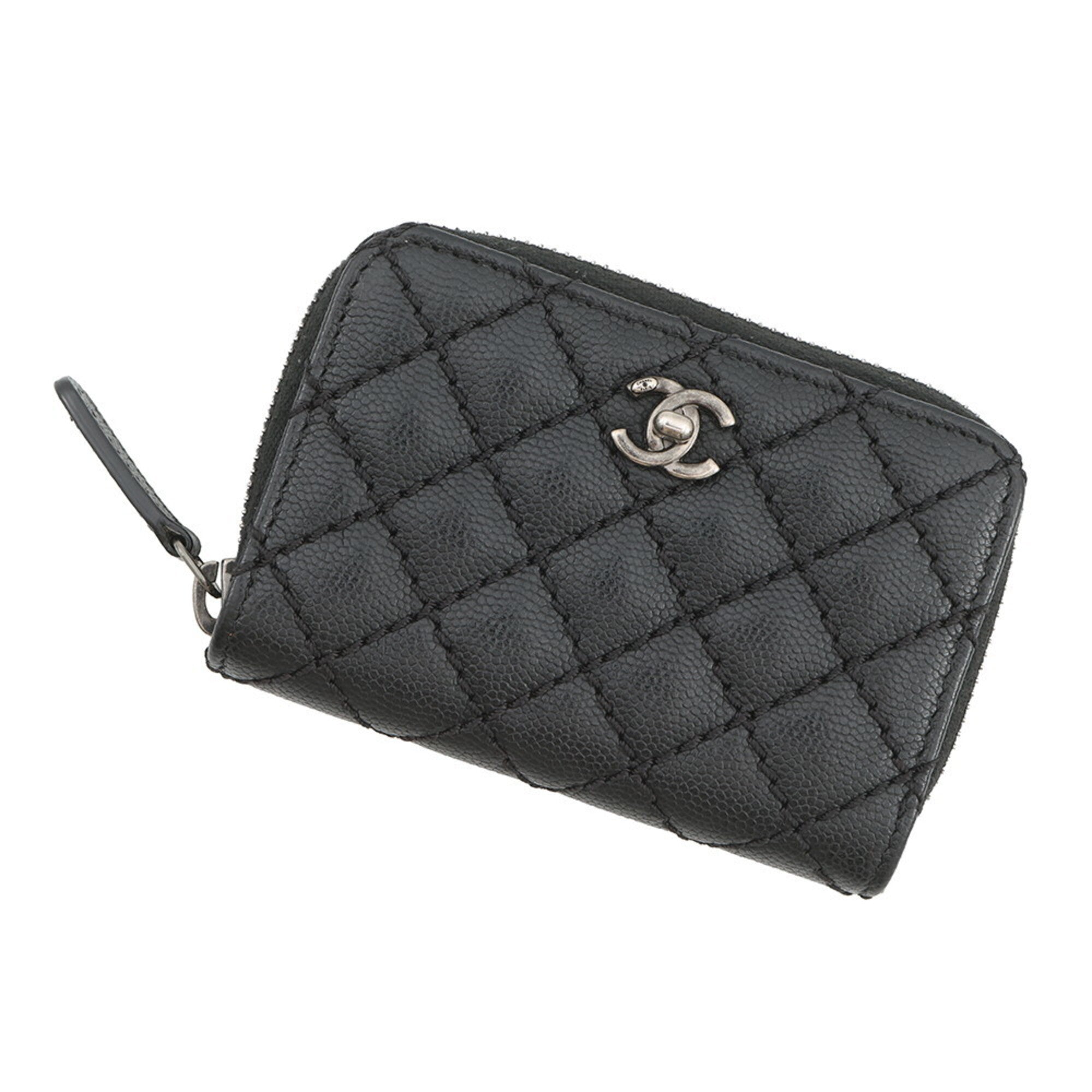 Chanel Black Grained Calfskin Coin Purse/Coin Case (Pre-Owned)