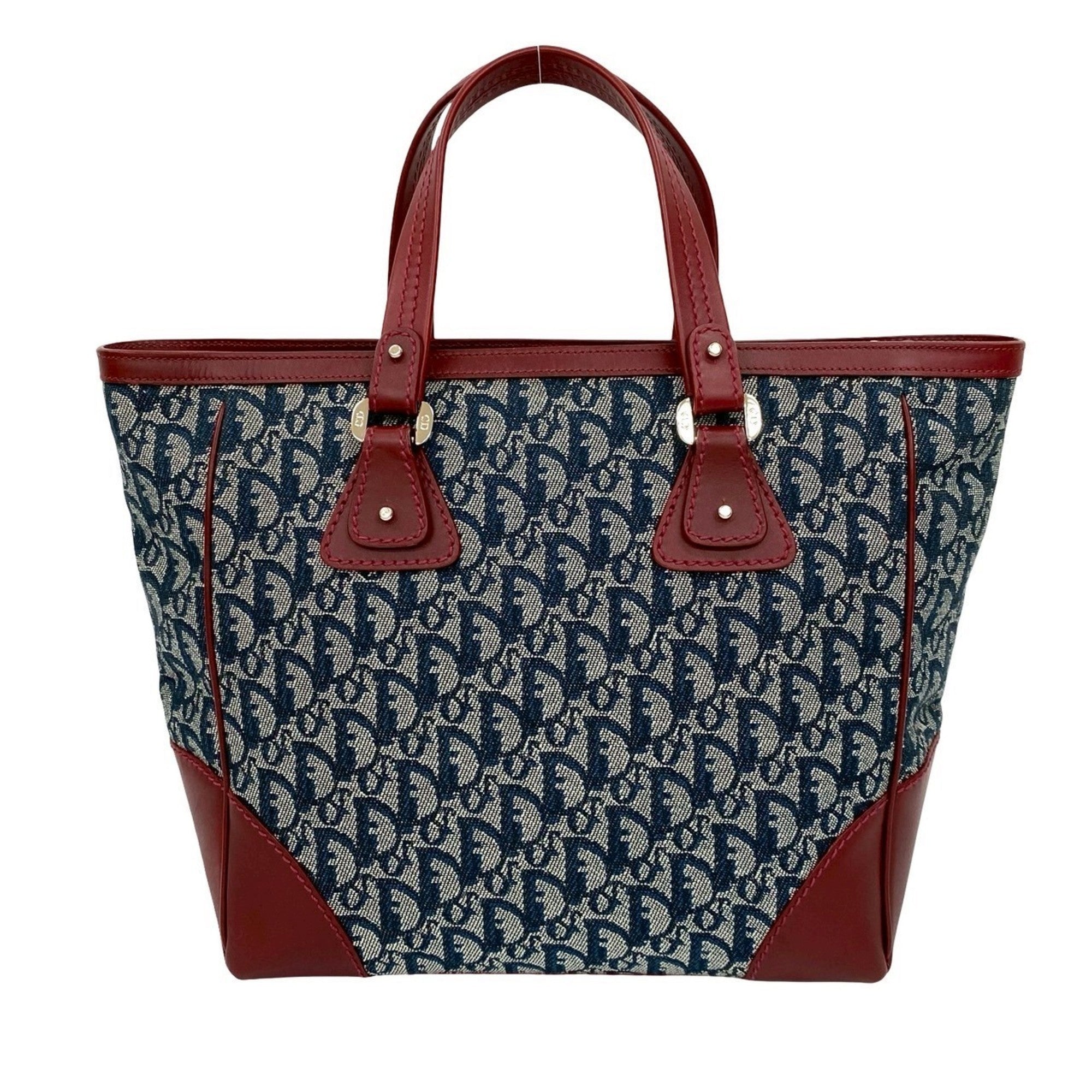 Christian Dior Navy Wine Canvas Leather Handbag Tote Bag (Pre-Owned)