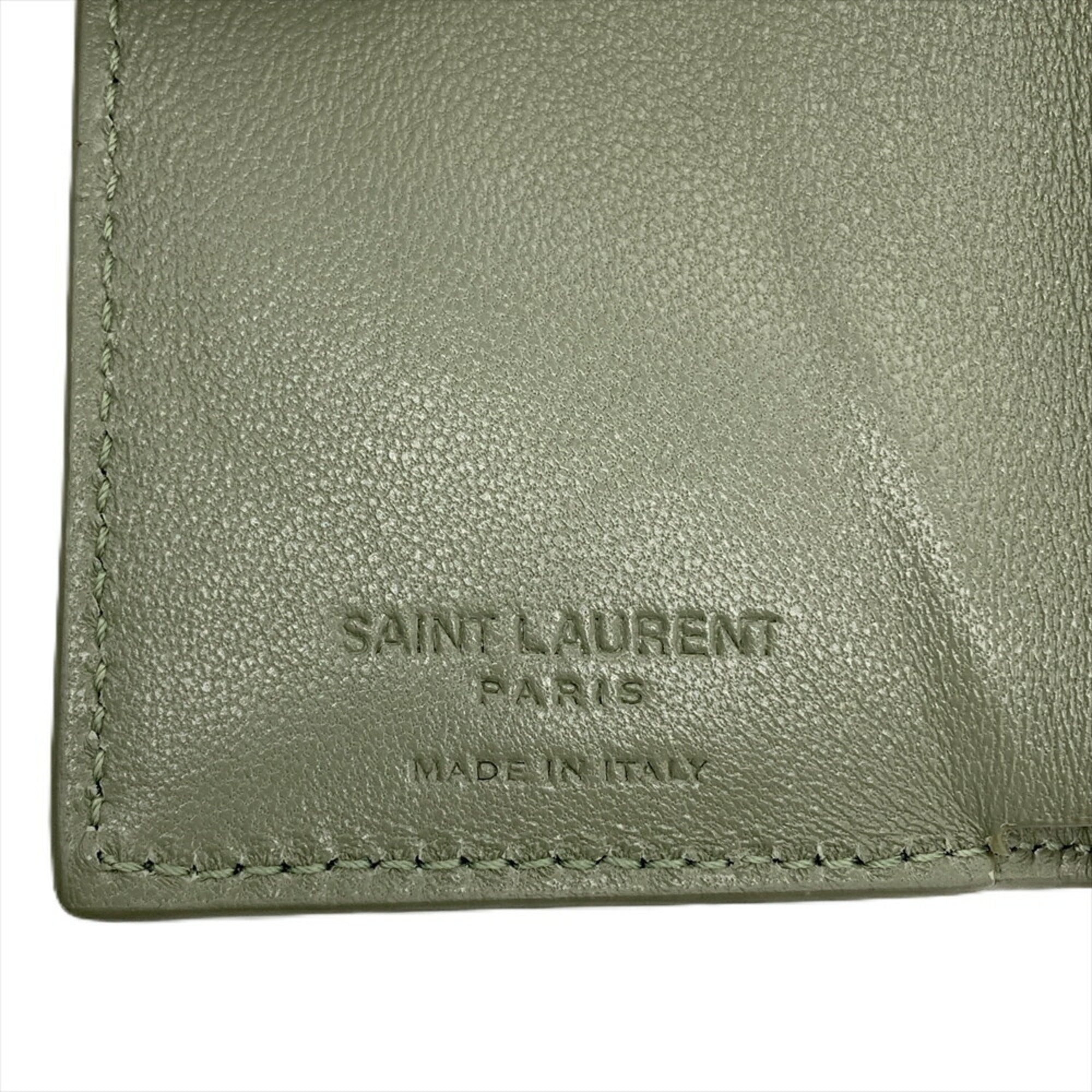 Saint Laurent Khaki Leather Wallet (Tri-Fold) (Pre-Owned)