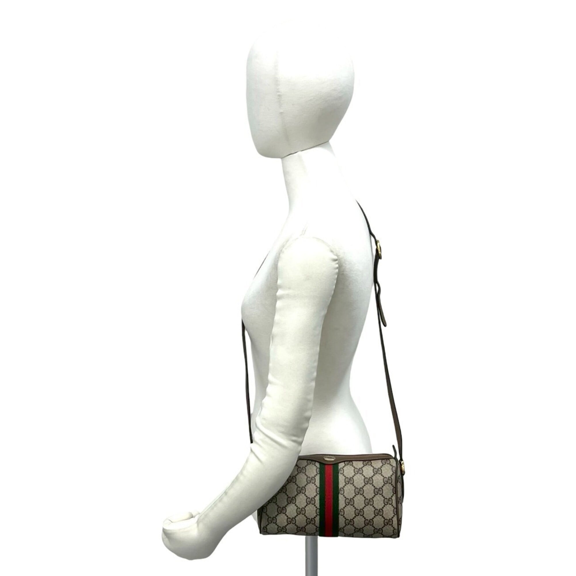 Gucci Brown Green Red Color Leather Pvc Shoulder Bag (Pre-Owned)