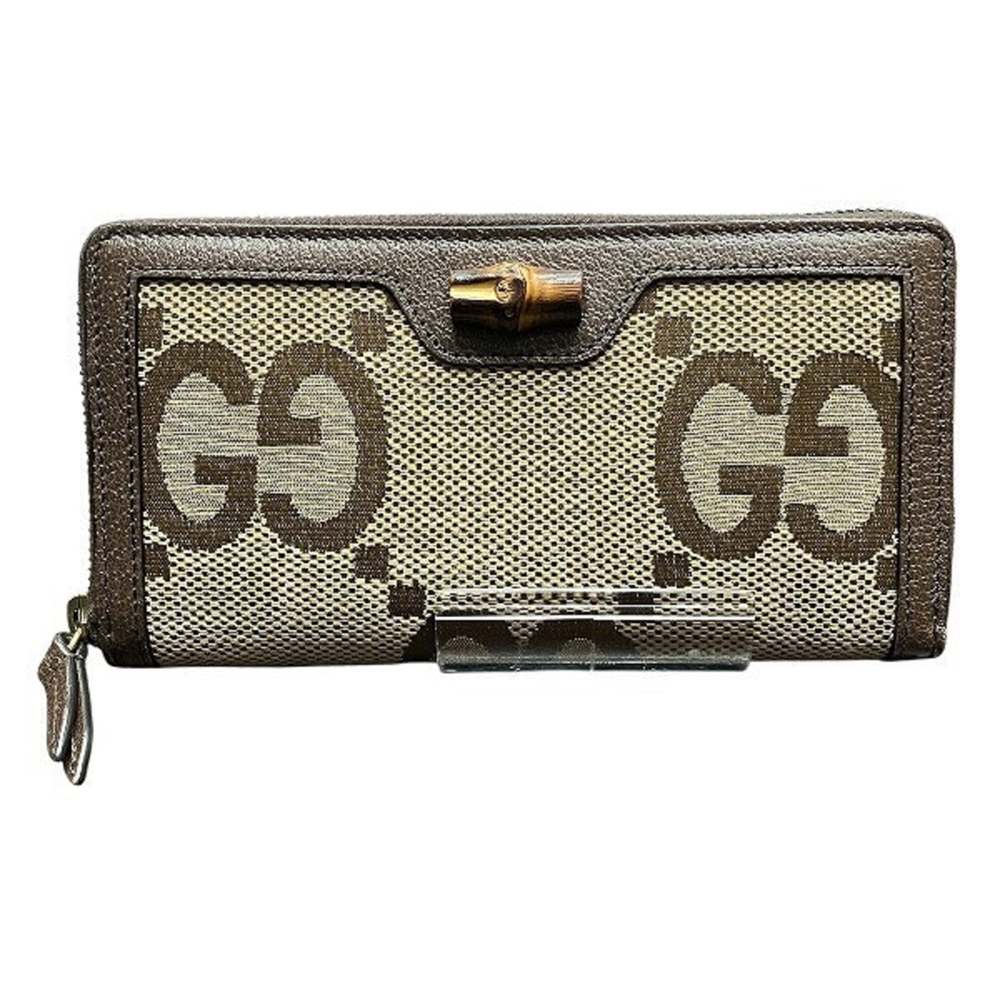 Gucci Brown Bamboo Gg Canvas Long Wallet (Bi-Fold) (Pre-Owned)