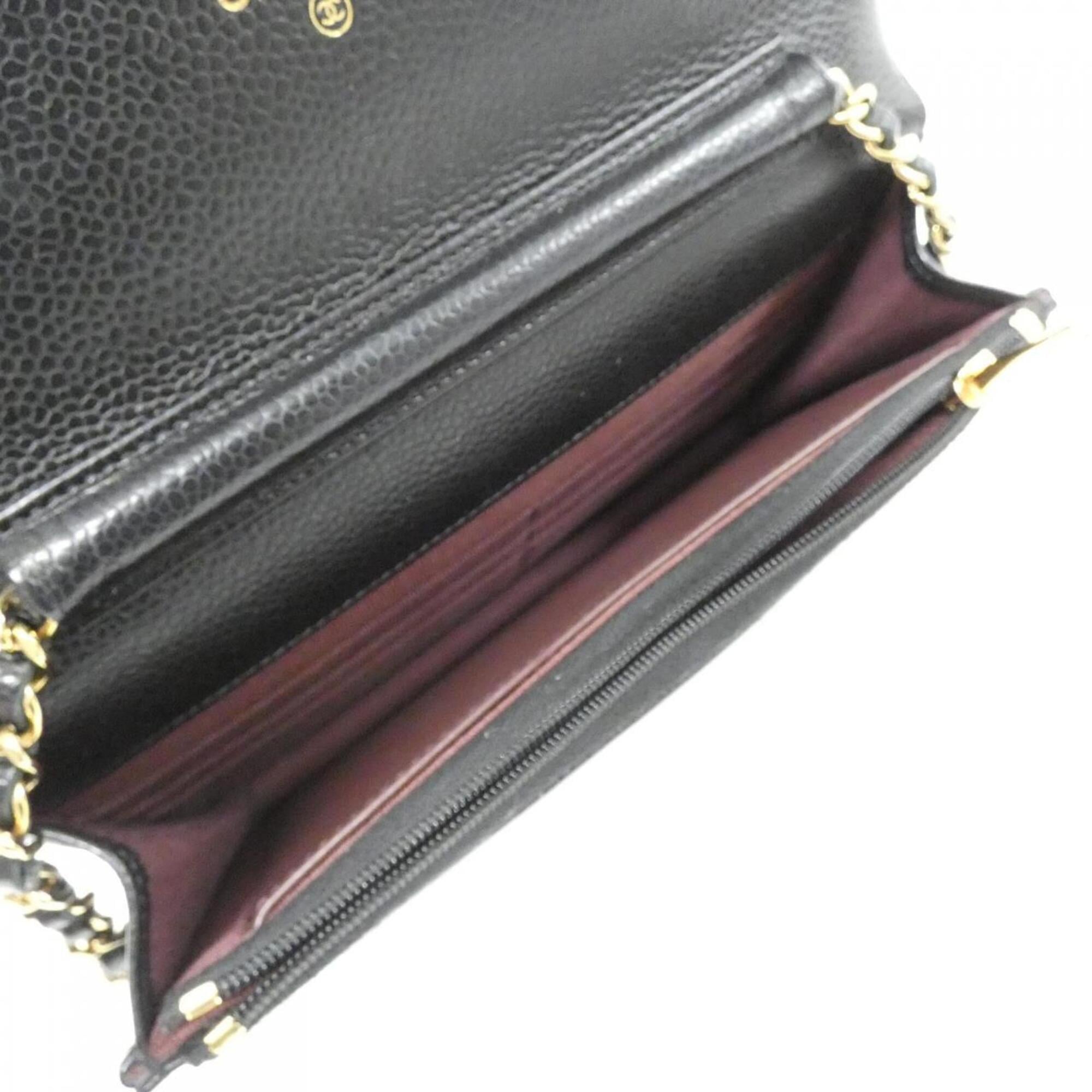 Chanel Black Bordeaux Grained Calfskin Chain/Shoulder Wallet (Pre-Owned)