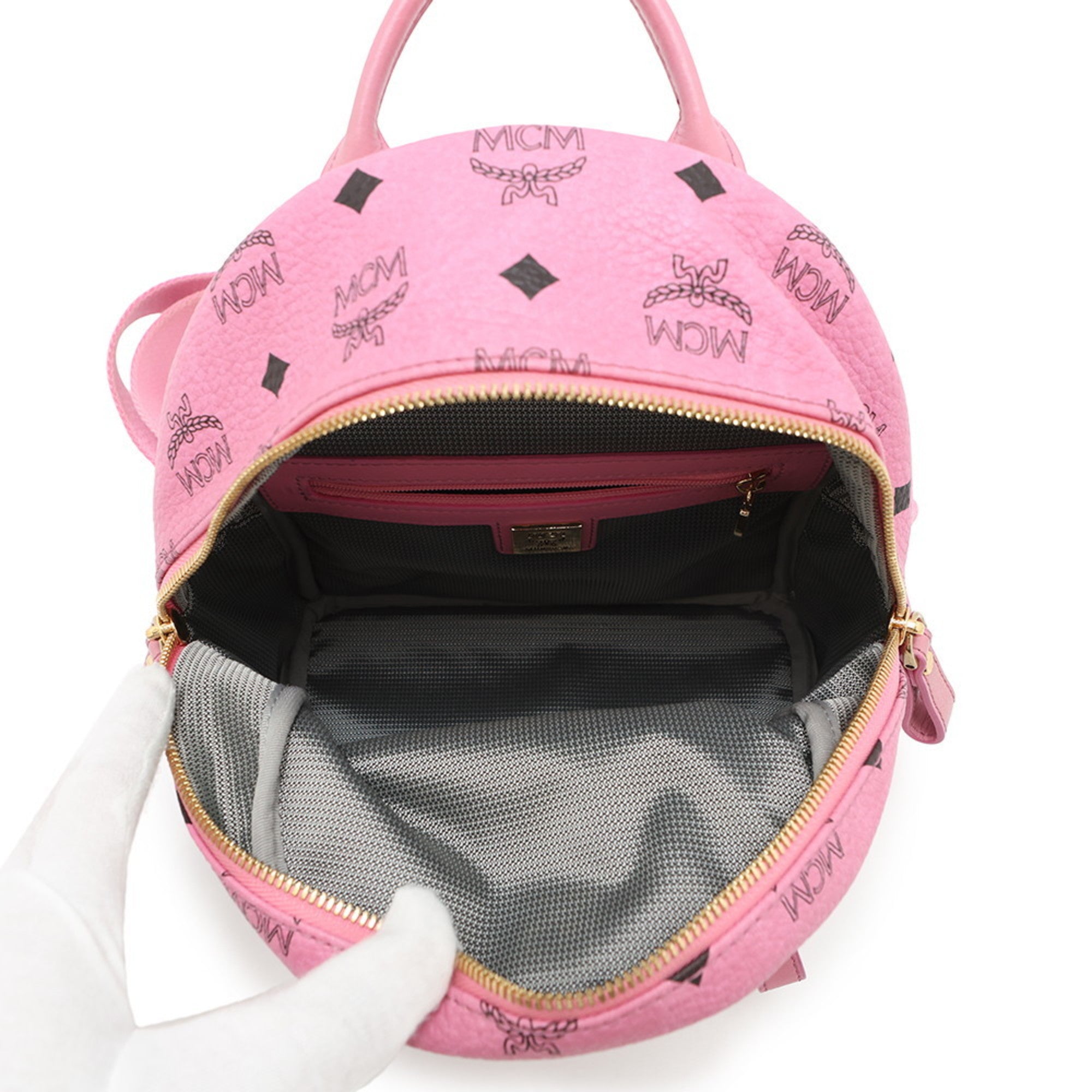 Mcm Pink Leather Canvas Backpack (Pre-Owned)