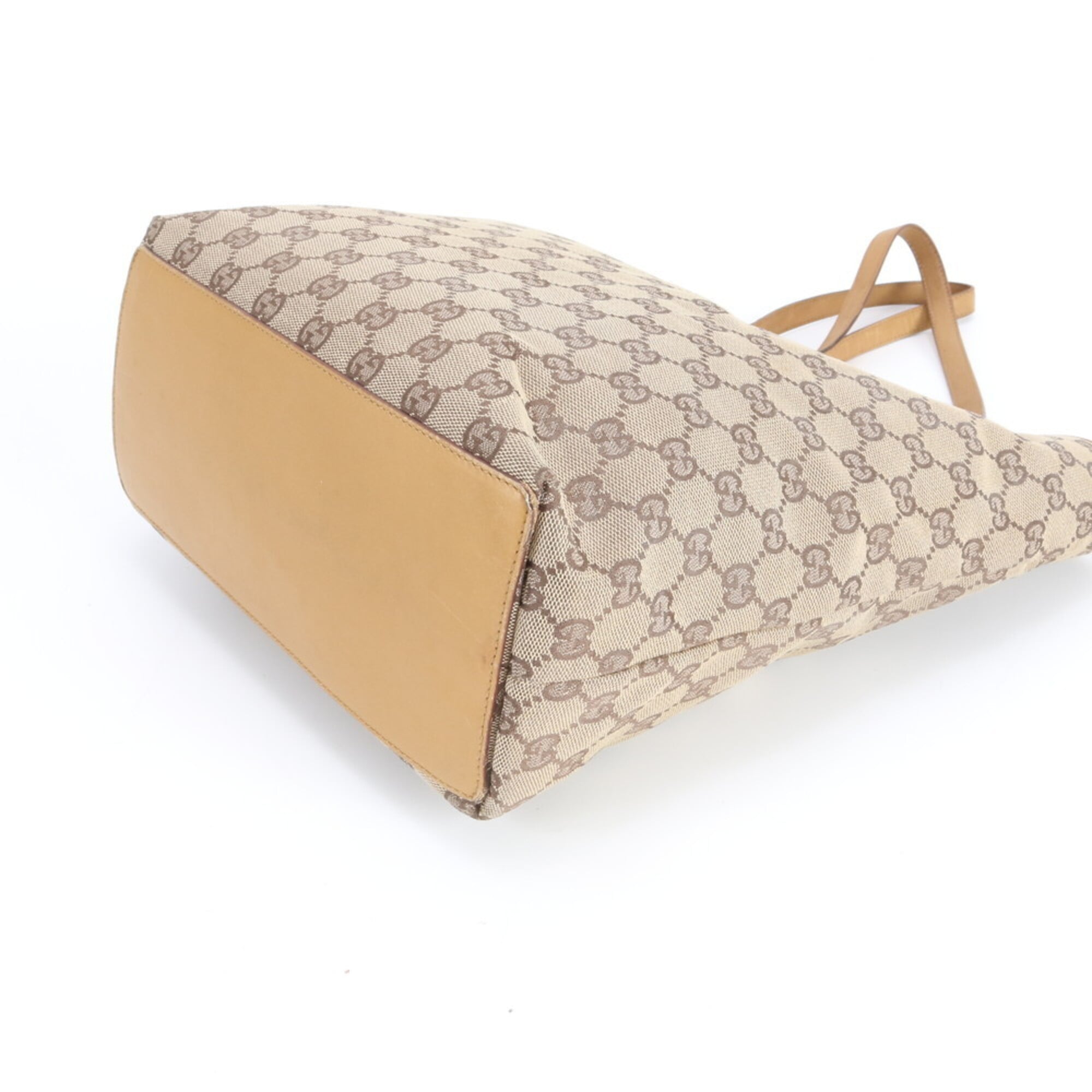 Gucci Gg Canvas Beige Brown Gg Canvas Leather Handbag Tote Bag (Pre-Owned)