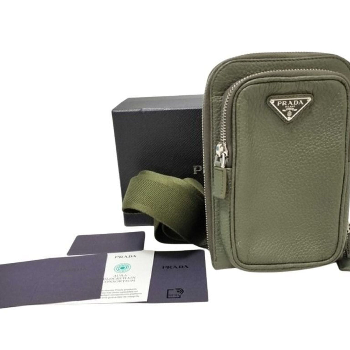 Prada Khaki Leather Shoulder Bag (Pre-Owned)