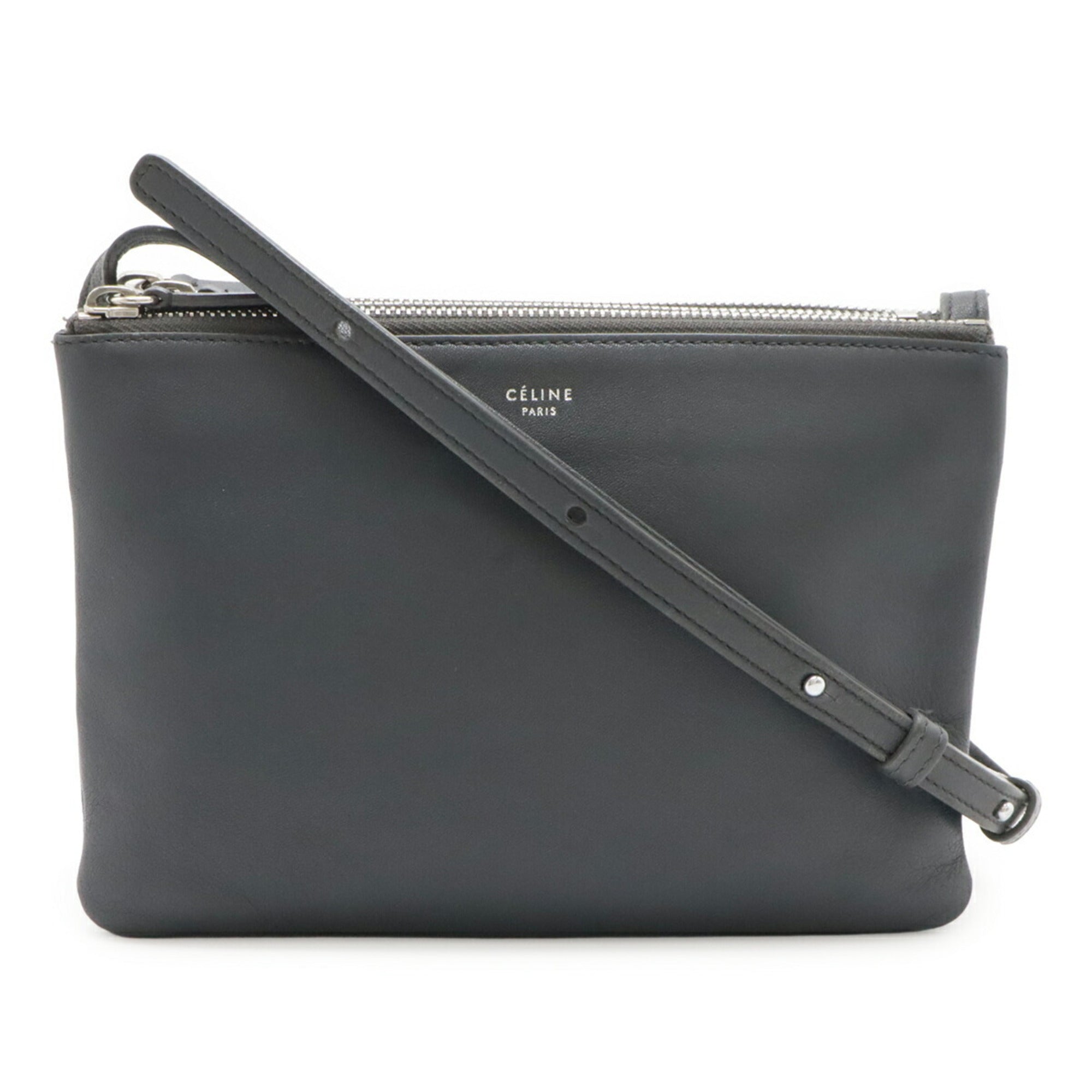 Celine Charcoal Gray Leather Pochette Pouch Shoulder Bag (Pre-Owned)