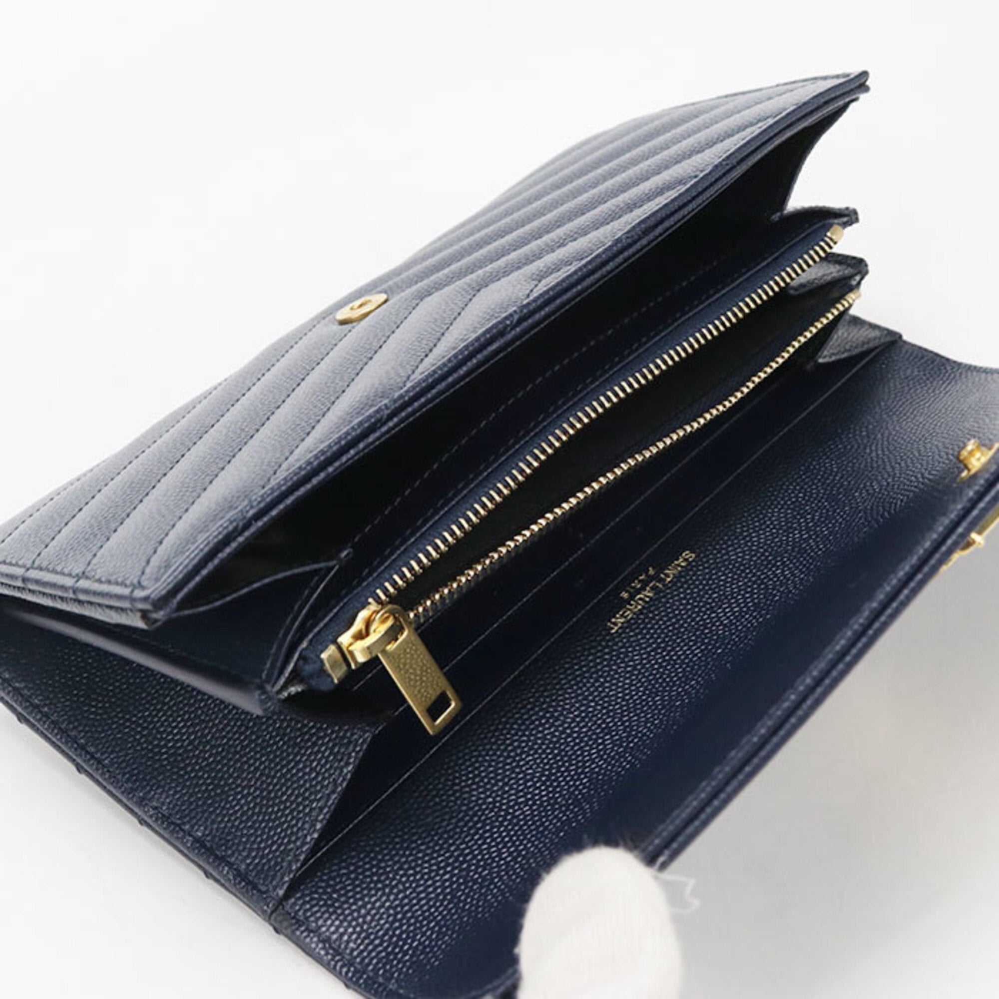 Saint Laurent Navy Leather Long Wallet (Bi-Fold) (Pre-Owned)