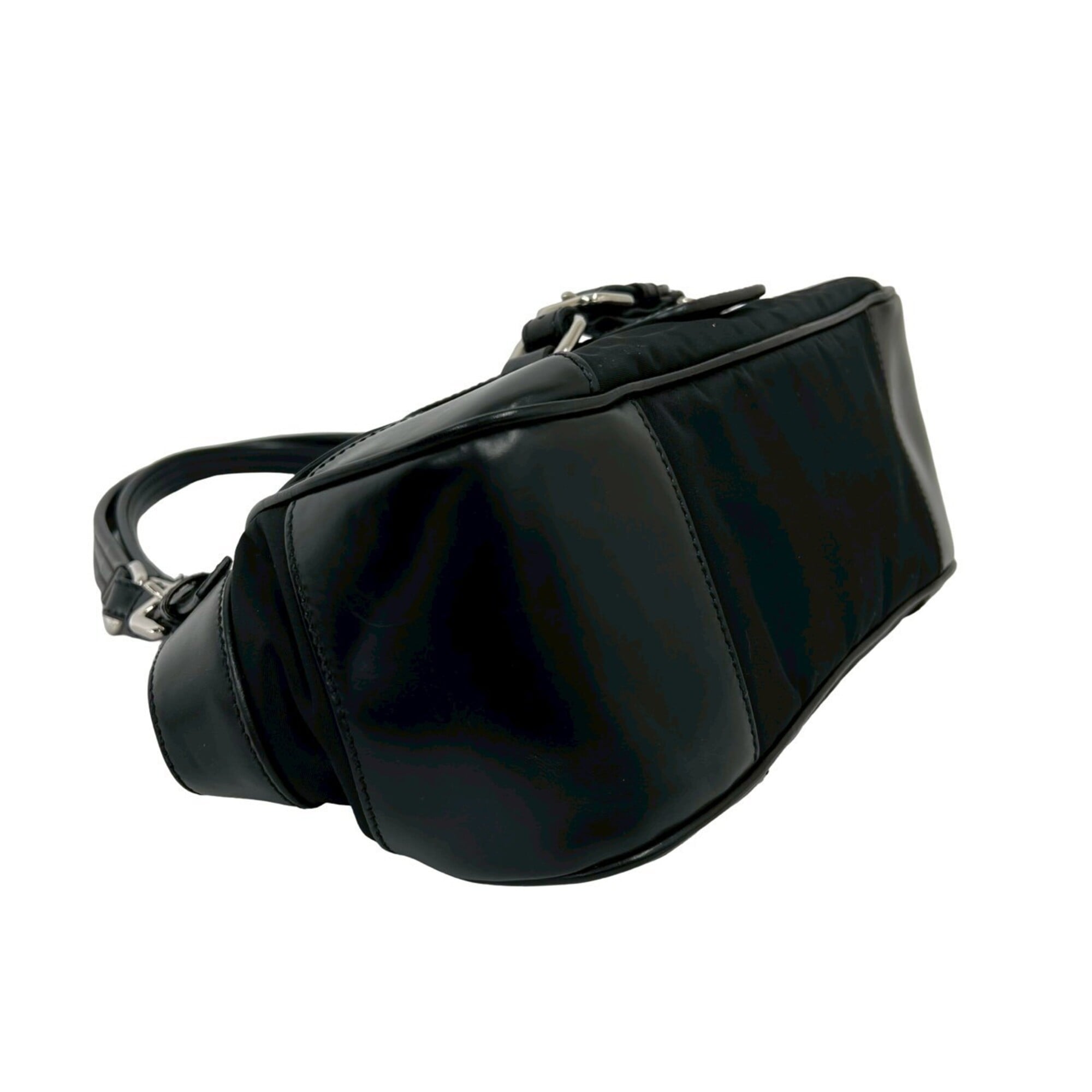 Prada Black Leather Nylon Handbag Shoulder Bag (Pre-Owned)