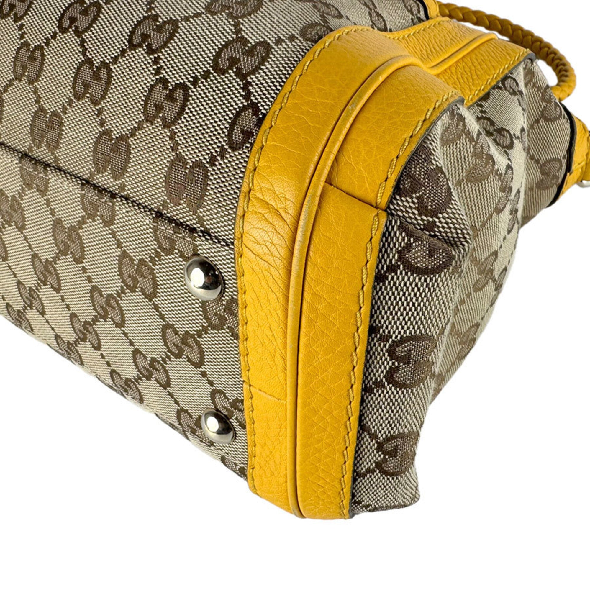 Gucci Brown Yellow Gg Canvas Leather Handbag Shoulder Bag (Pre-Owned)