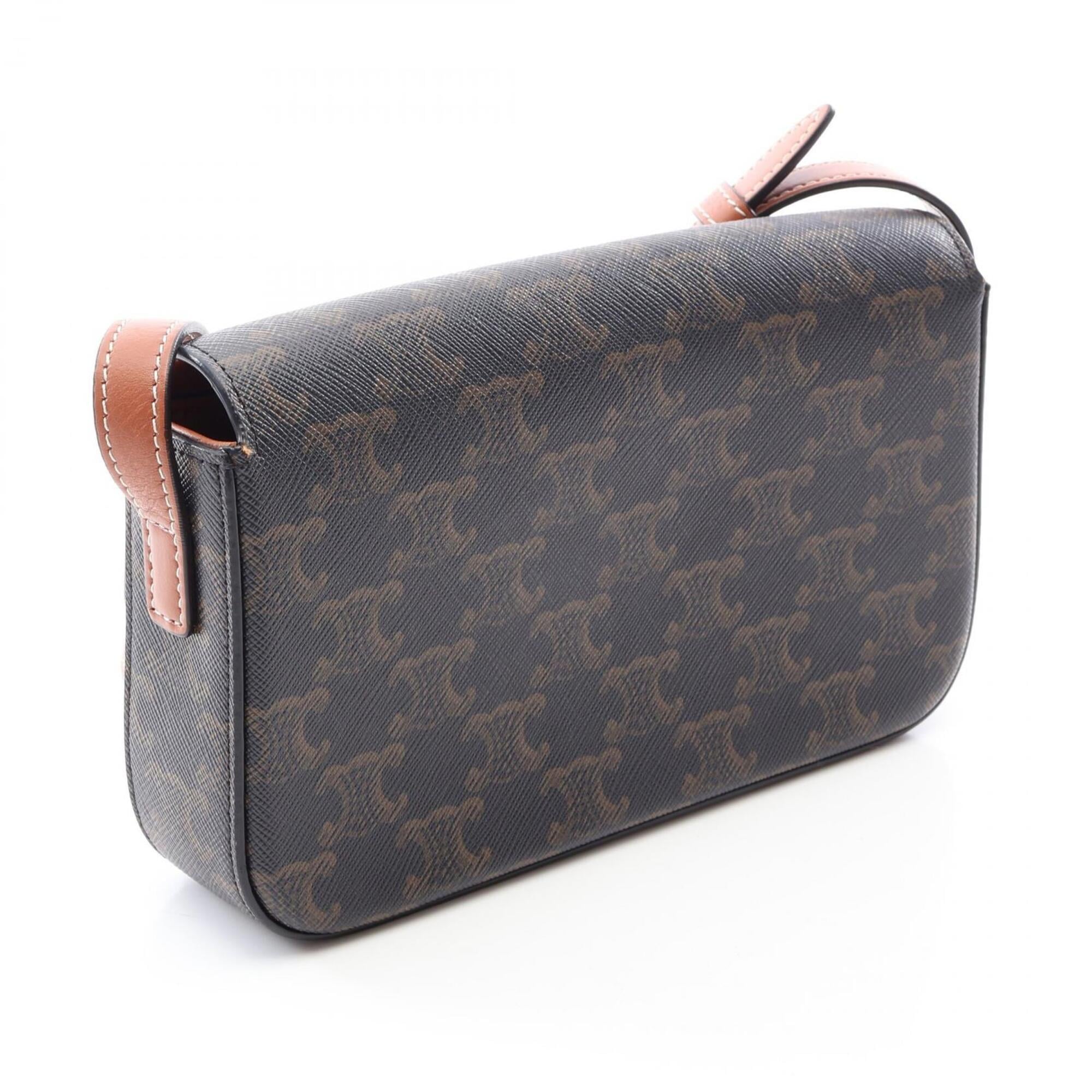 Celine Brown Coated Canvas Leather Handbag Shoulder Bag (Pre-Owned)