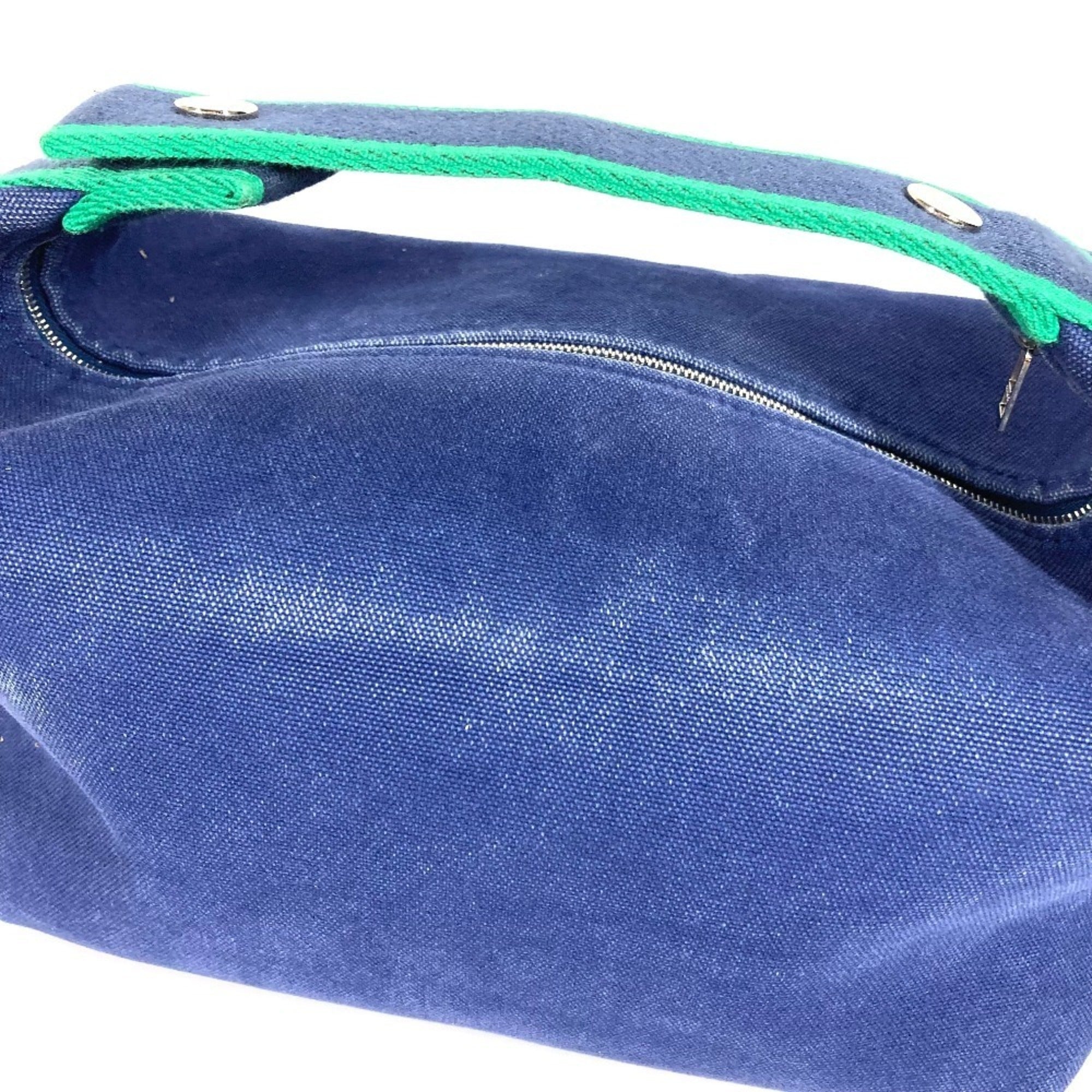 Hermes Blue Green Cotton Handbag Pouch Vanity Bag (Pre-Owned)