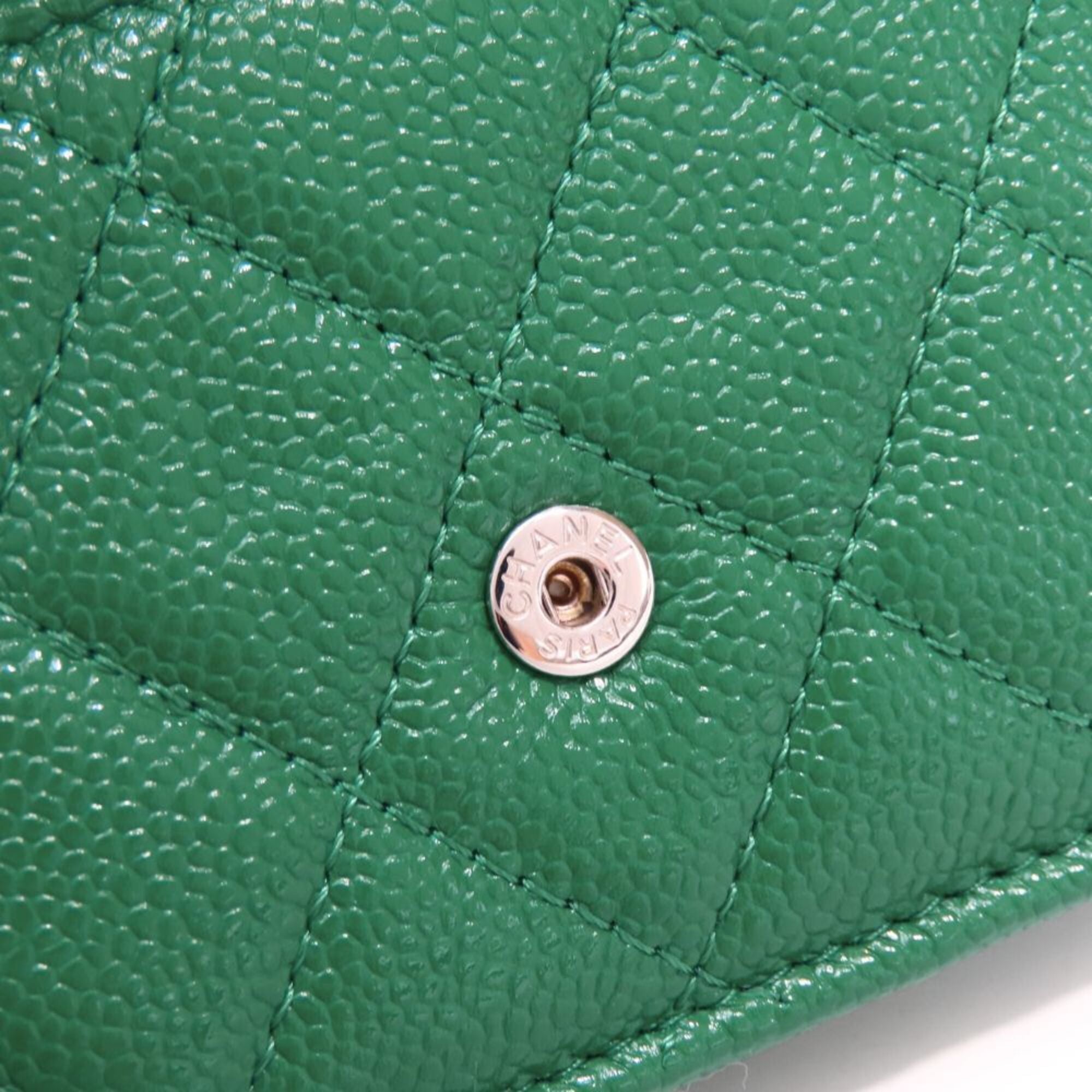 Chanel Green Grained Calfskin Wallet (Tri-Fold) (Pre-Owned)