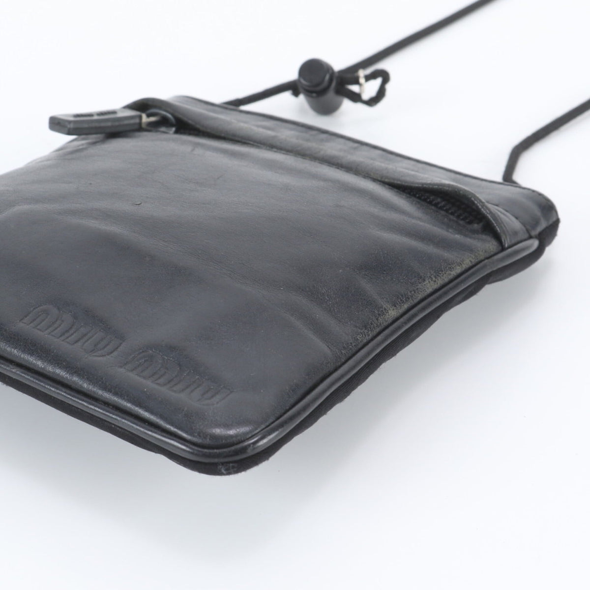 Miu Miu Black Leather Nylon Crossbody Bag Shoulder Bag (Pre-Owned)