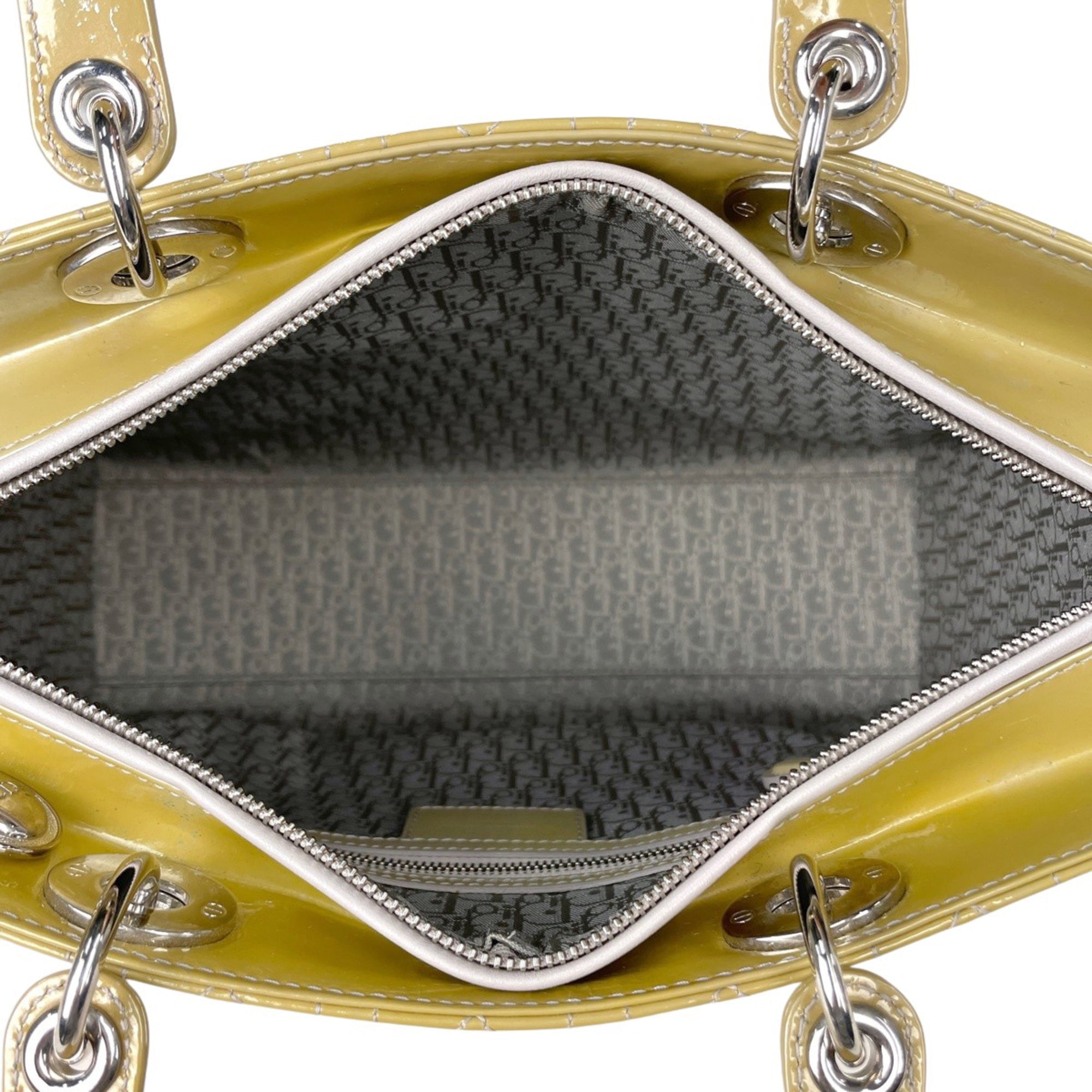 Christian Dior Lady Dior Yellow Patent Leather Handbag (Pre-Owned)