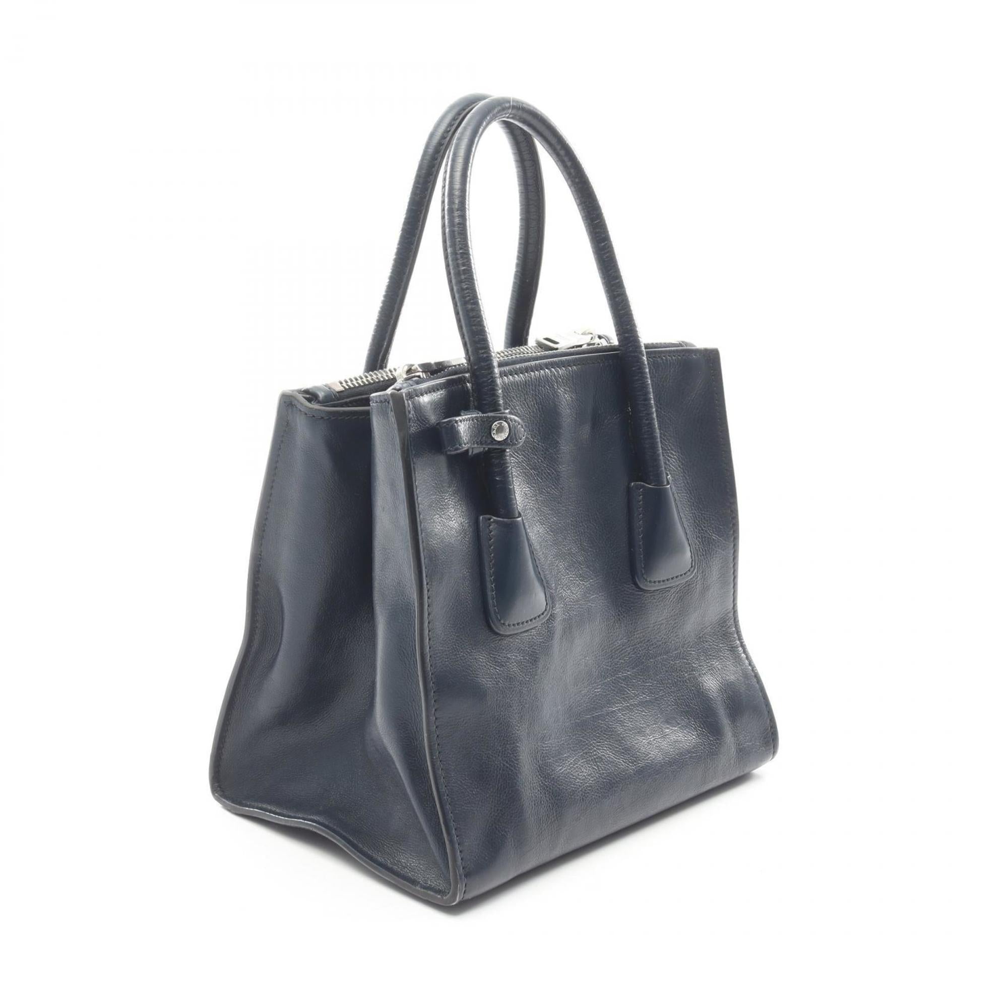 Prada Navy Leather Handbag Tote Bag (Pre-Owned)