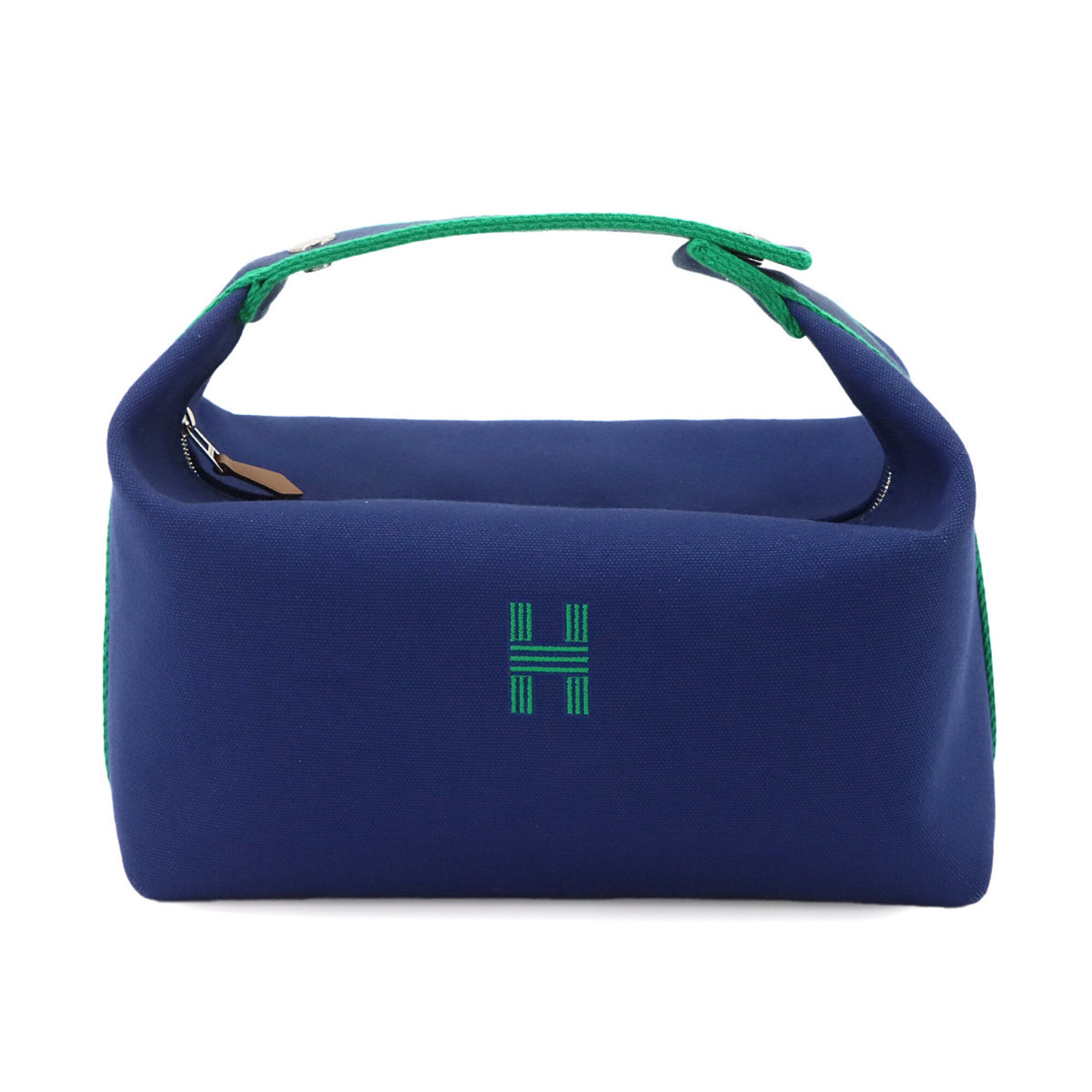 Hermes Blue Marine Green Toile H Handbag Pouch (Pre-Owned)