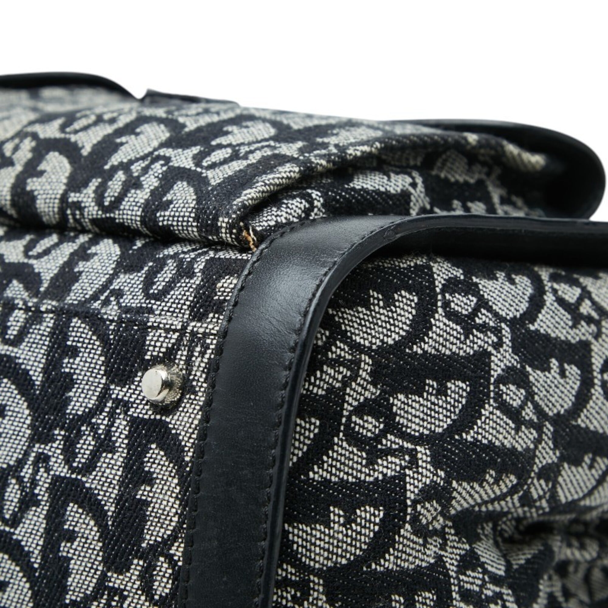 Christian Dior Black Gray Canvas Leather Handbag Tote Bag (Pre-Owned)