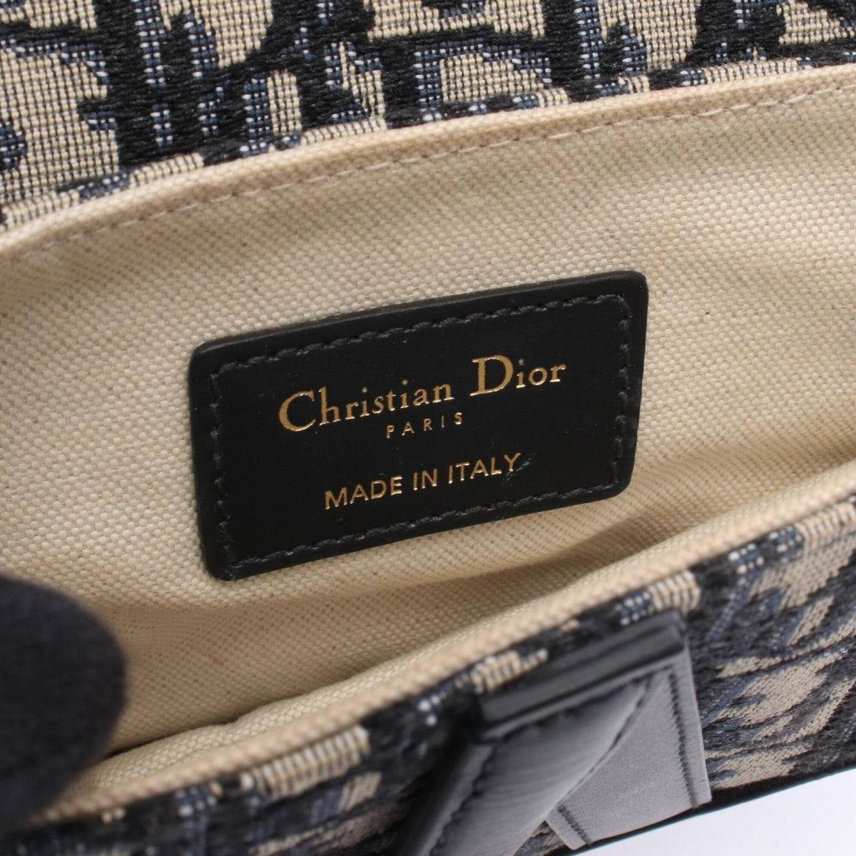 Christian Dior Beige Navy Canvas Leather Handbag Saddle Bag (Pre-Owned)