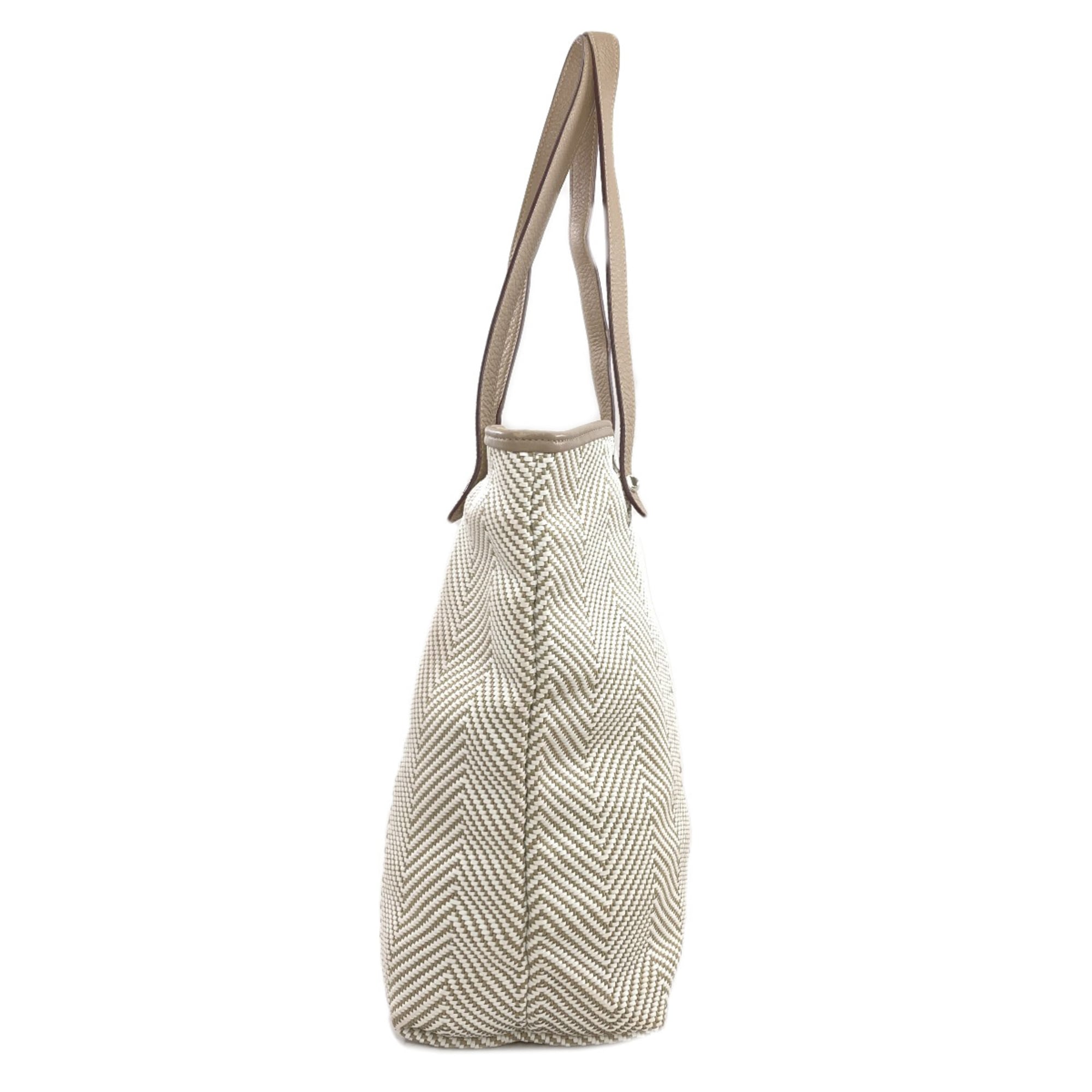 Hermes Beige Canvas Leather Tote Bag (Pre-Owned)