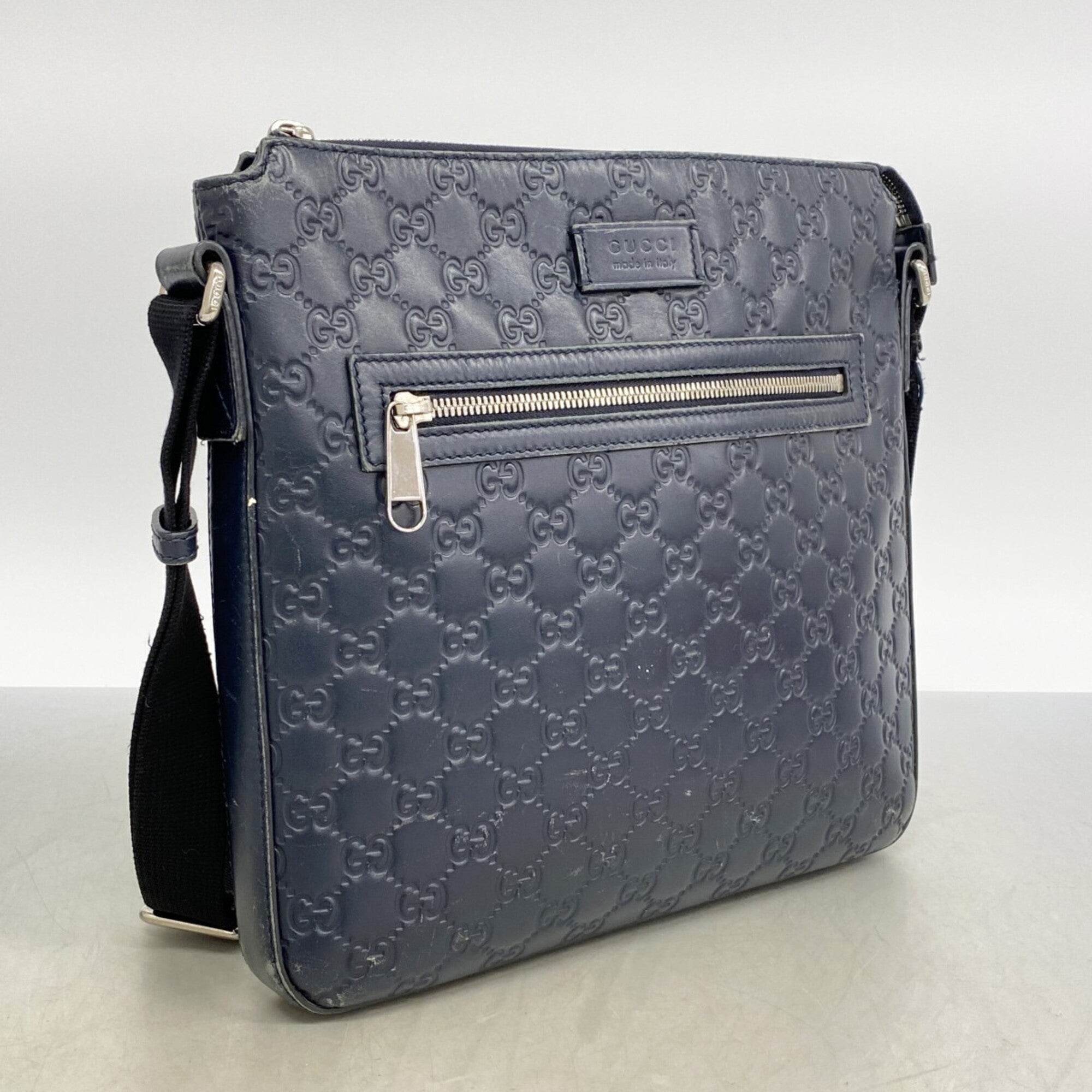 Gucci Navy Leather Shoulder Bag (Pre-Owned)
