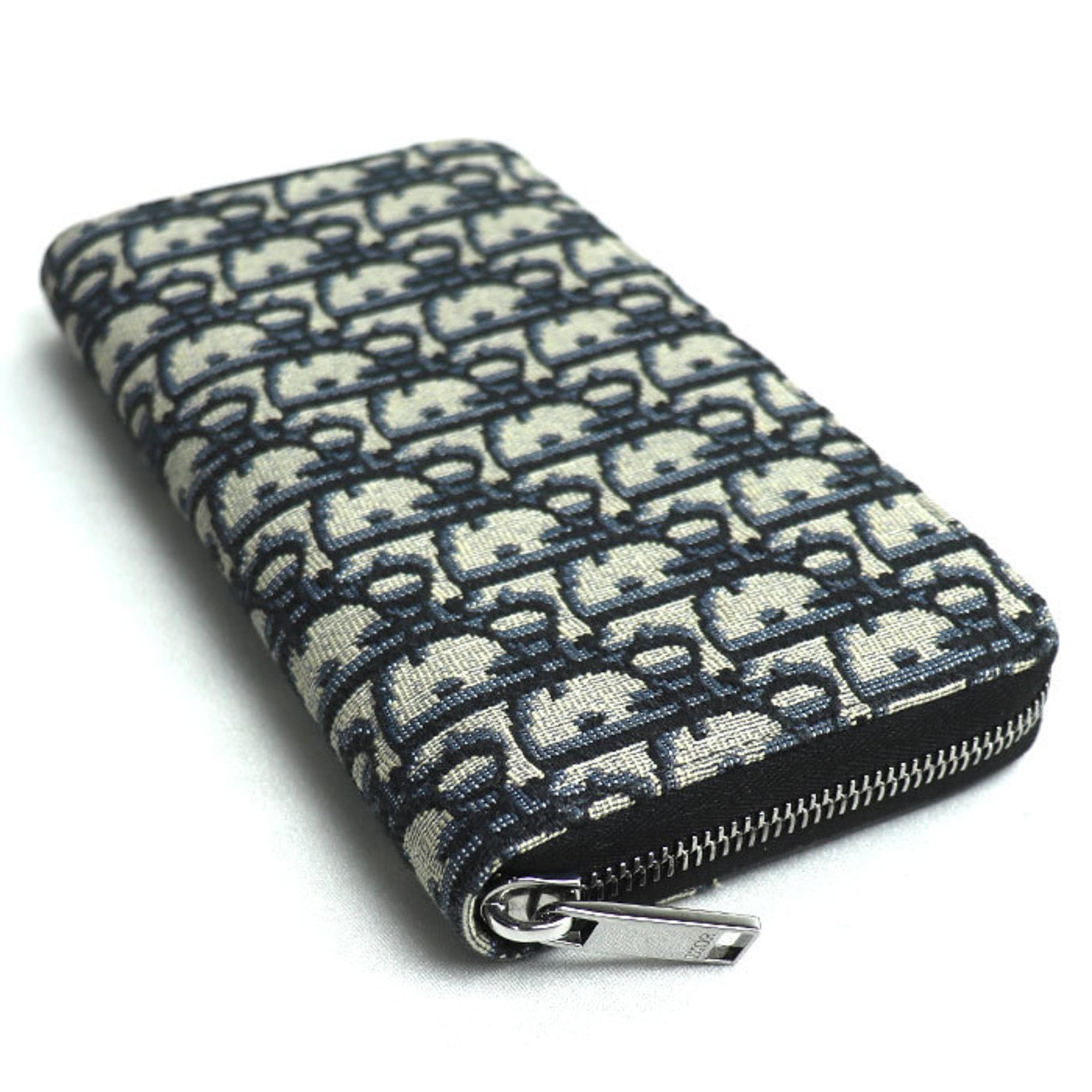 Christian Dior Navy Canvas Leather Long Wallet (Bi-Fold) (Pre-Owned)