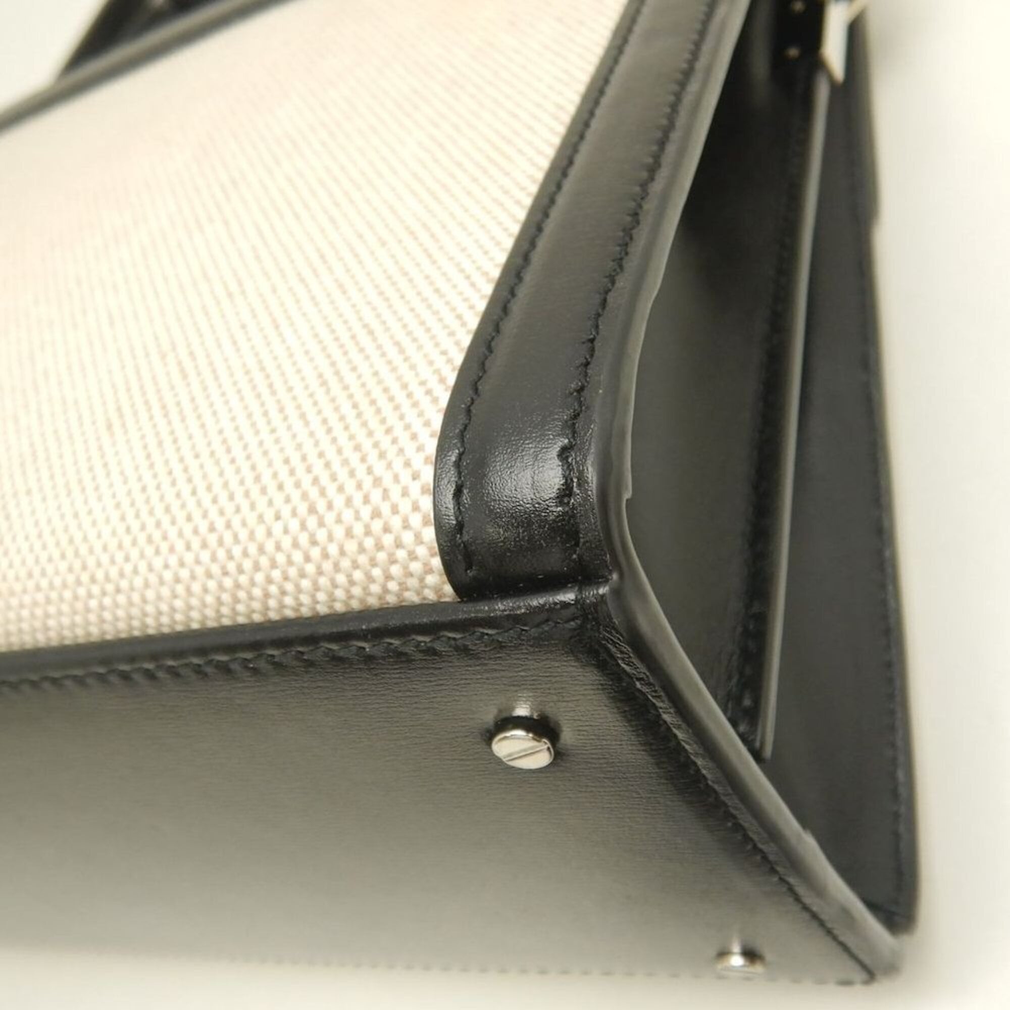 Saint Laurent Beige Black Canvas Leather Handbag (Pre-Owned)