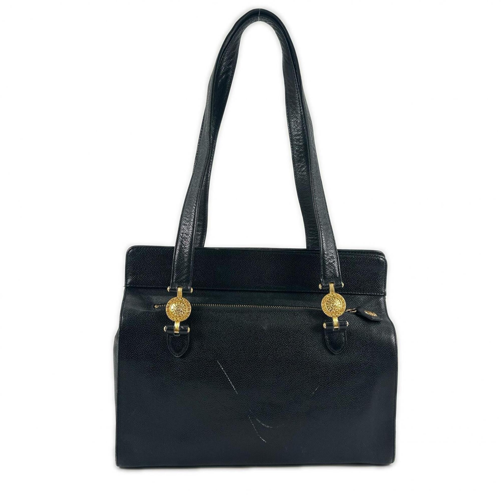 Versace Black Leather Tote Bag (Pre-Owned)