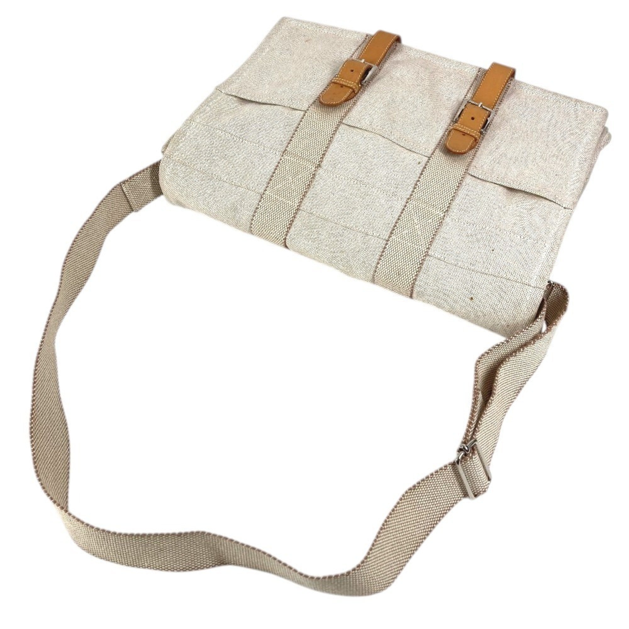 Hermes Beige Cotton Leather Shoulder Bag (Pre-Owned)