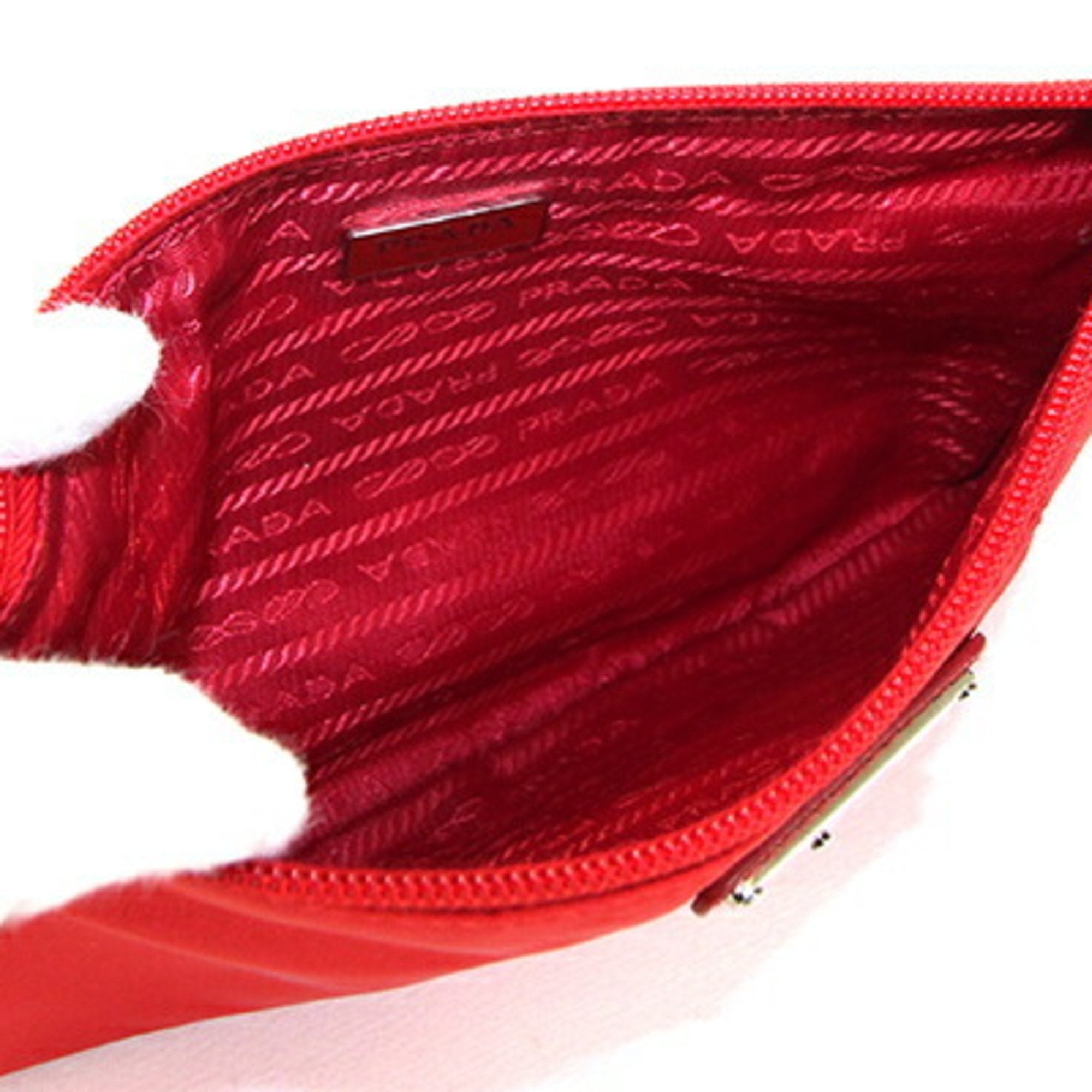 Prada Red Color Nylon Leather Clutch Bag Pouch (Pre-Owned)