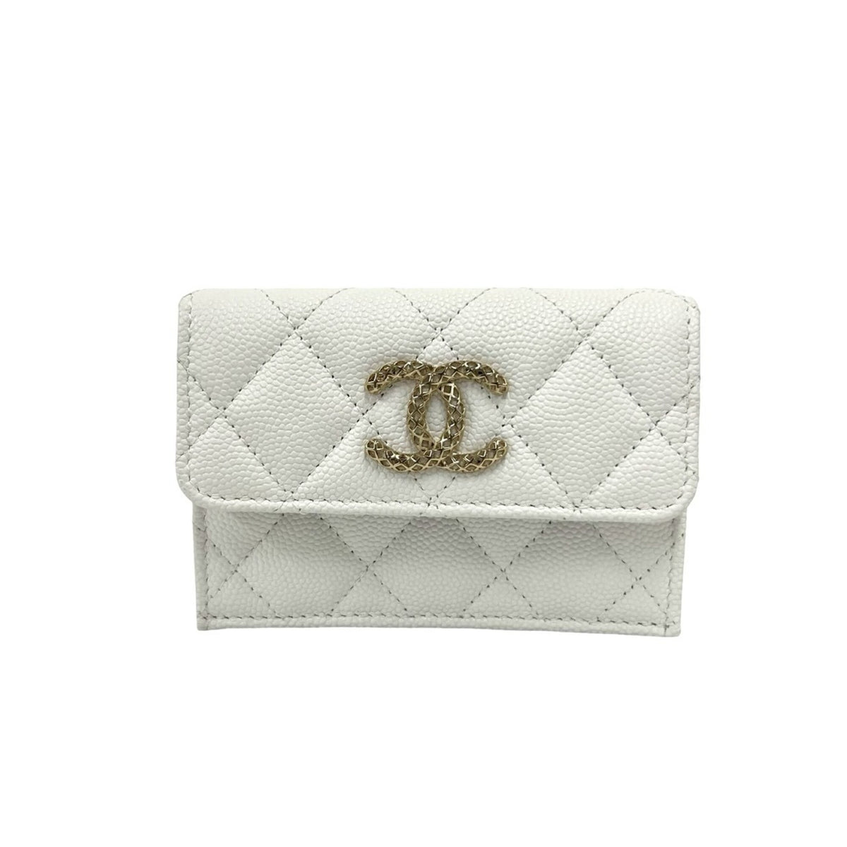 Chanel White Grained Calfskin Wallet (Tri-Fold) (Pre-Owned)