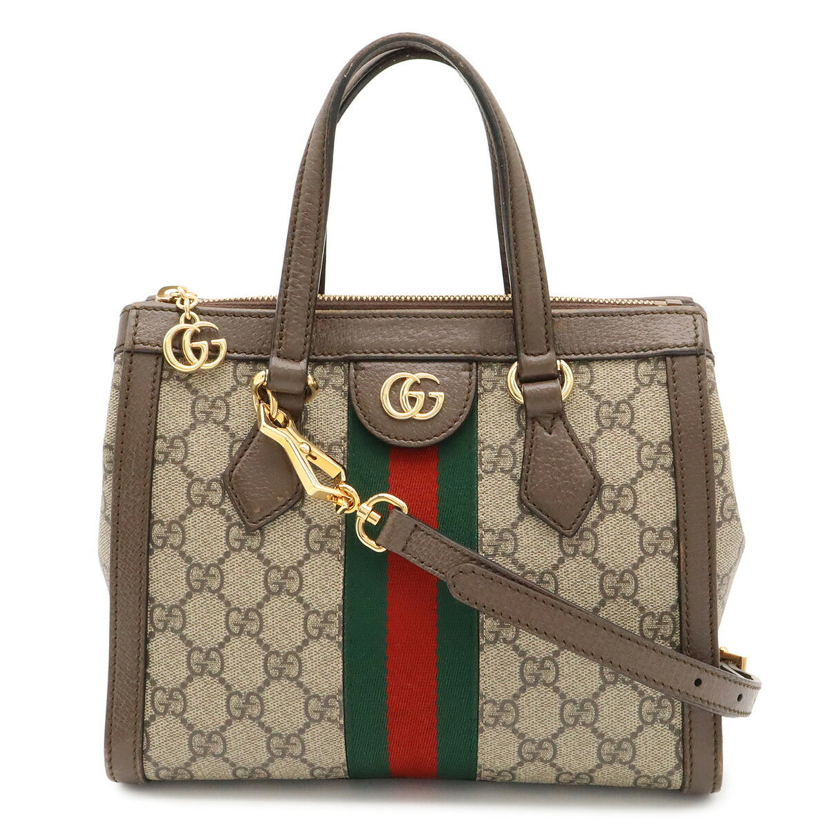 Gucci Beige Green Red Color Gg Supreme Leather Handbag Shoulder Bag Tote Bag (Pre-Owned)