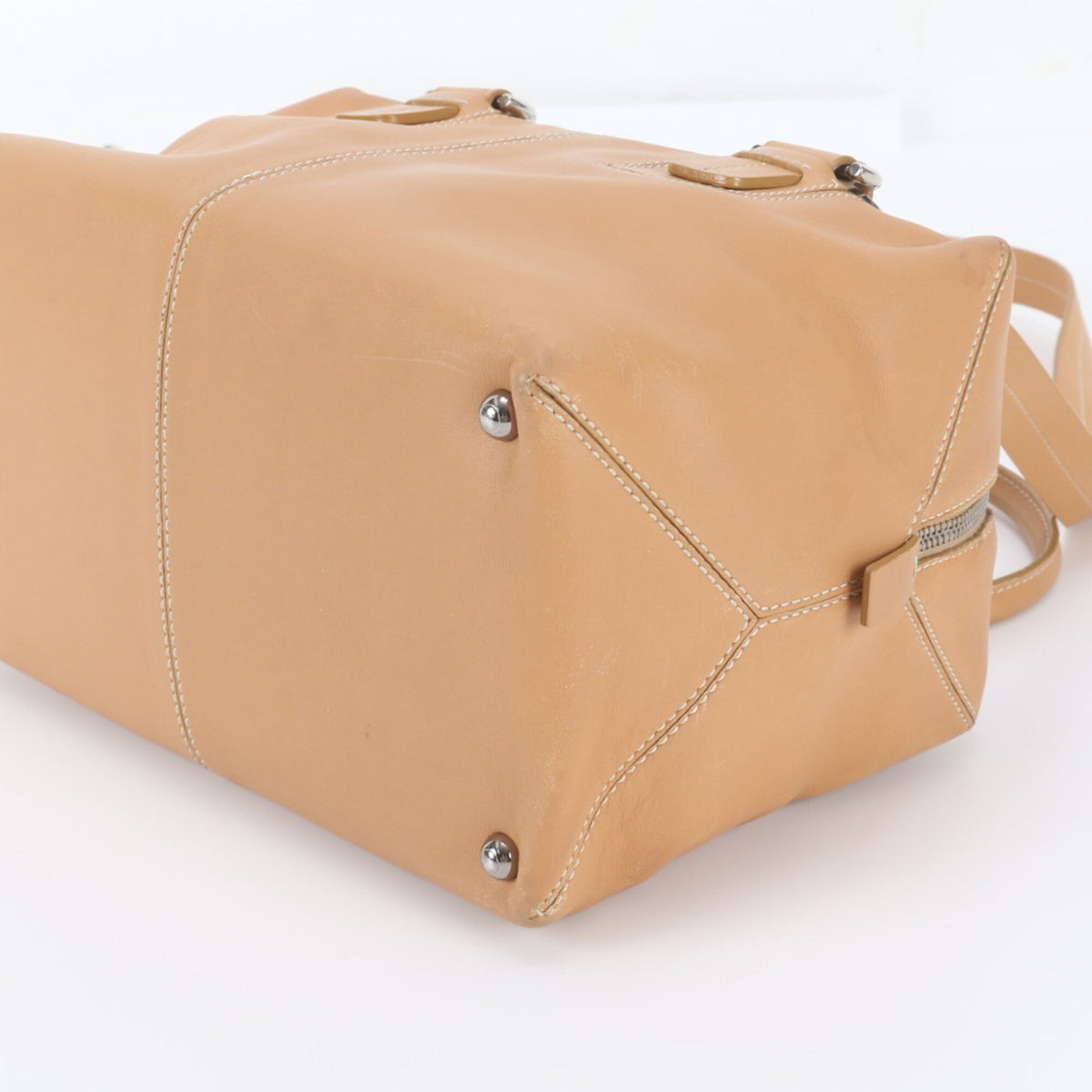 Tod's Beige Leather Boston Bag Crossbody Bag Handbag Shoulder Bag Tote Bag (Pre-Owned)