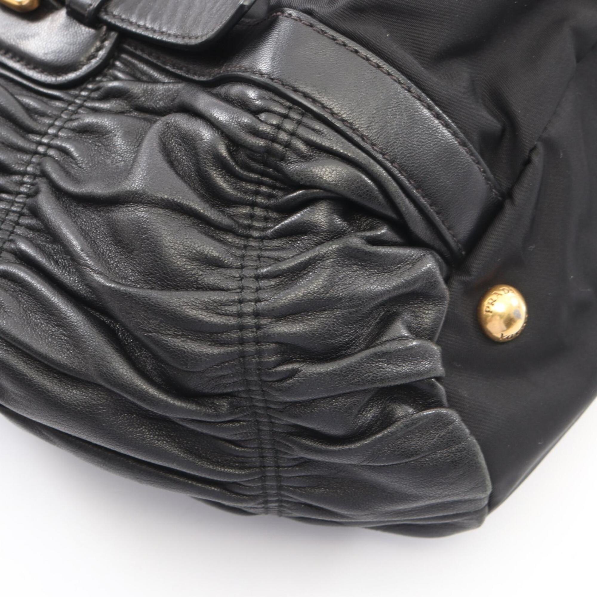 Prada Black Nylon Leather Handbag Tote Bag (Pre-Owned)