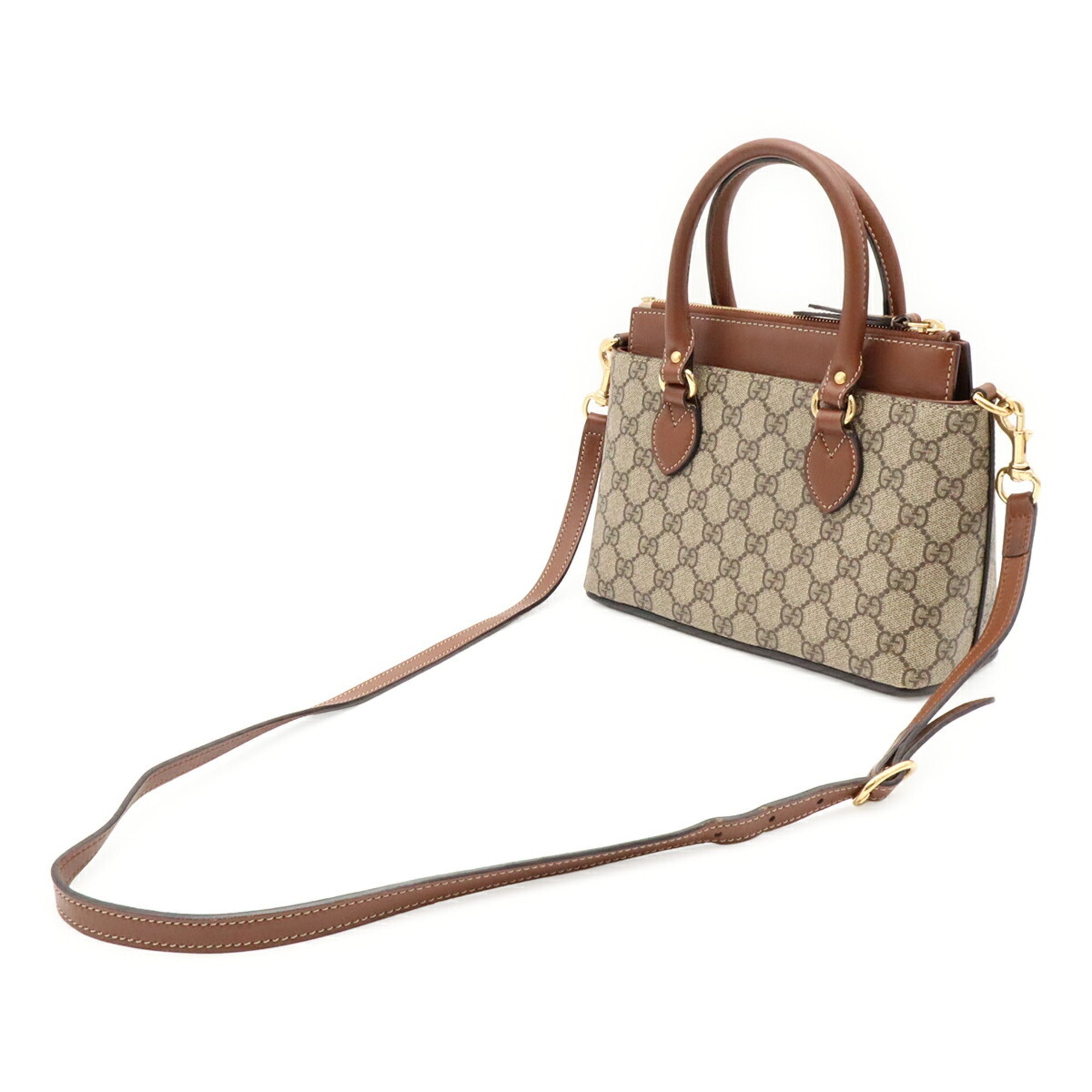 Gucci Beige Brown Gg Supreme Canvas Leather Handbag Shoulder Bag (Pre-Owned)