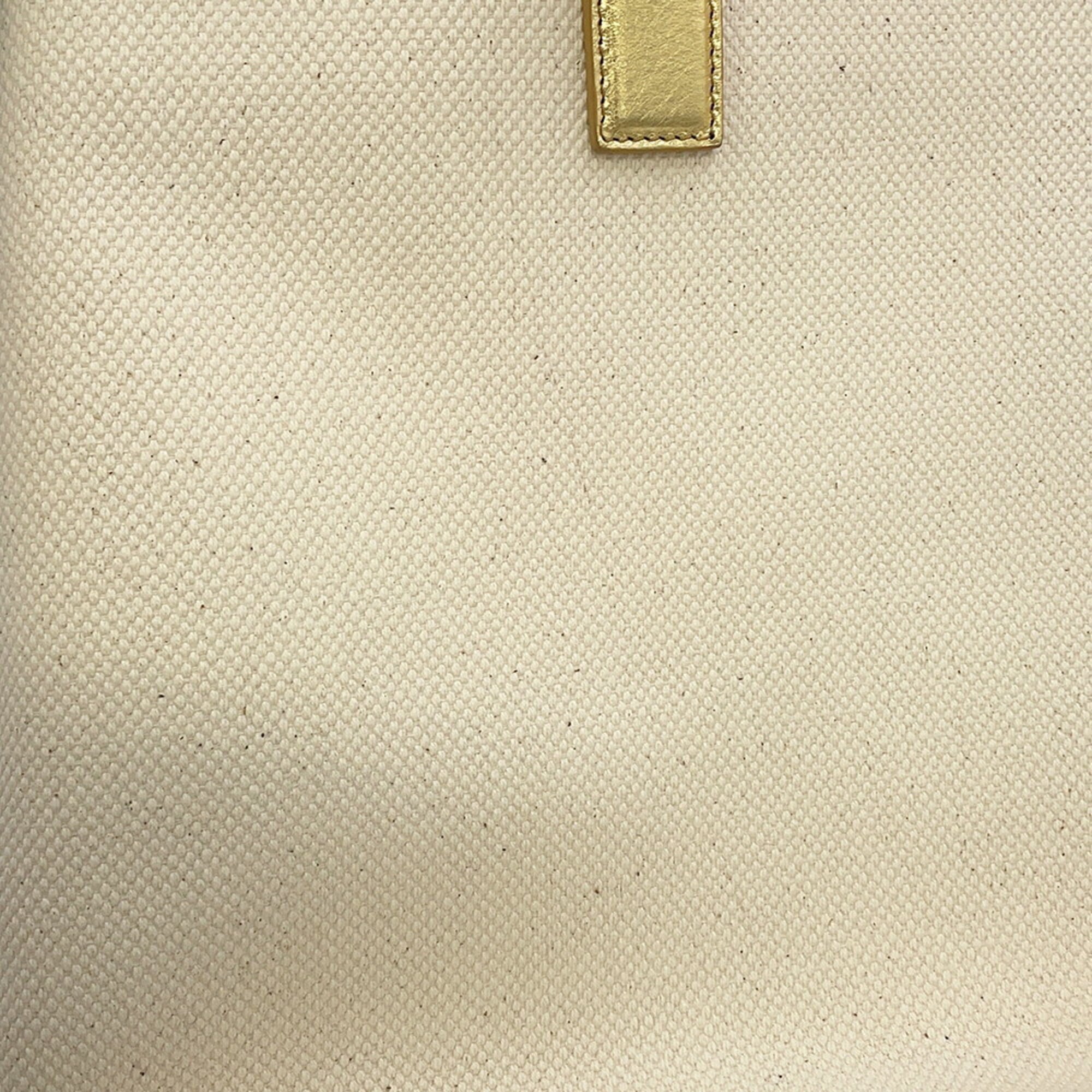 Celine Ivory Leather Canvas Handbag Tote Bag (Pre-Owned)