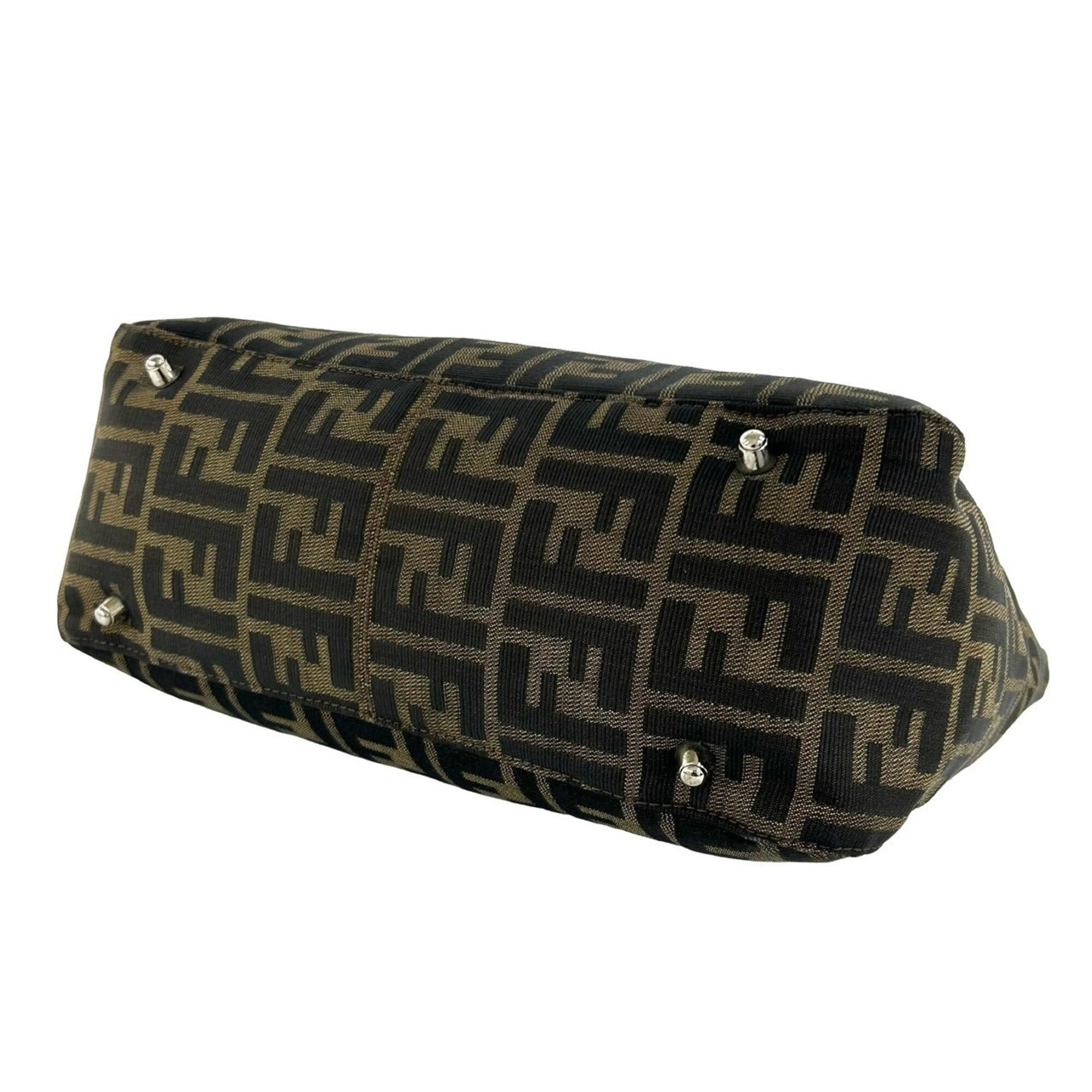 Fendi Black Brown Canvas Leather Handbag Tote Bag (Pre-Owned)