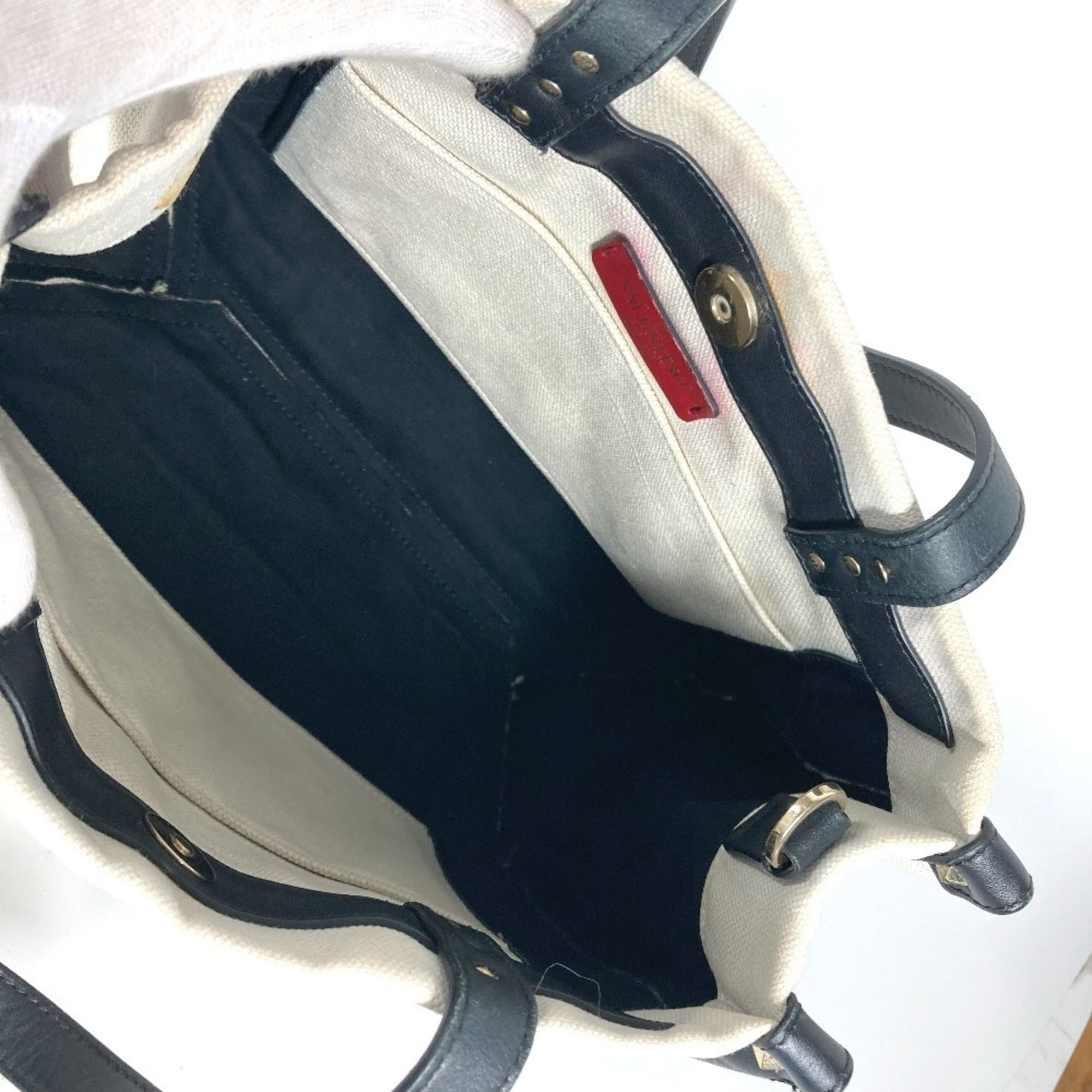 Valentino Black White Canvas Shoulder Bag Tote Bag (Pre-Owned)