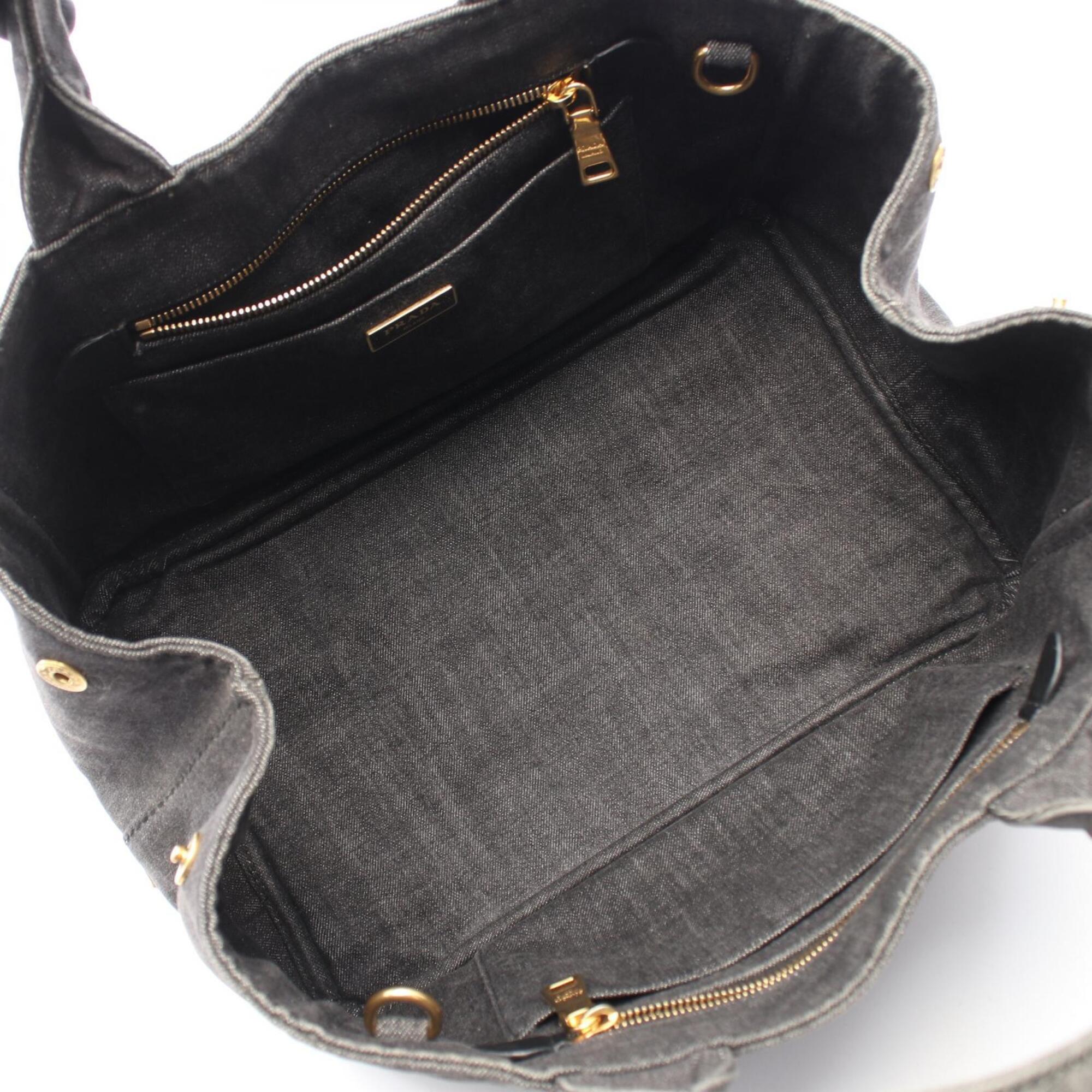 Prada Canapa Gray Denim Handbag Tote Bag (Pre-Owned)