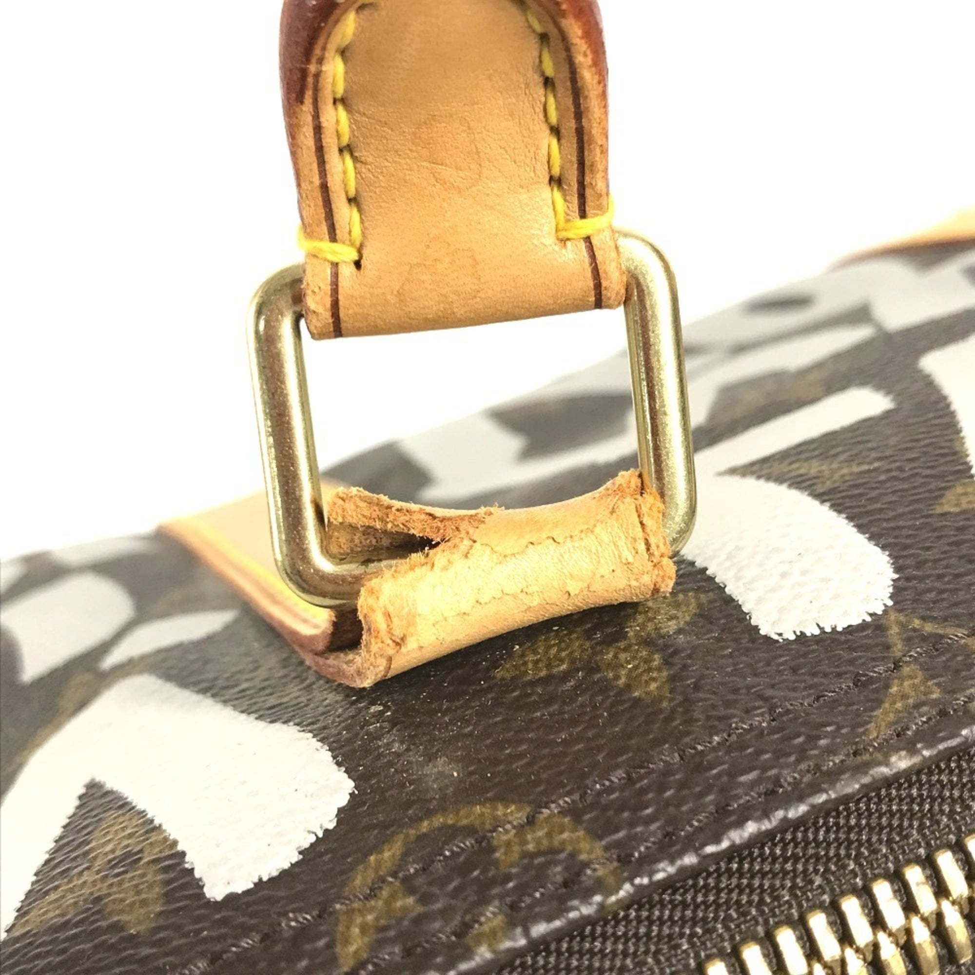 Louis Vuitton Brown White Monogram Canvas Boston Bag (Pre-Owned)