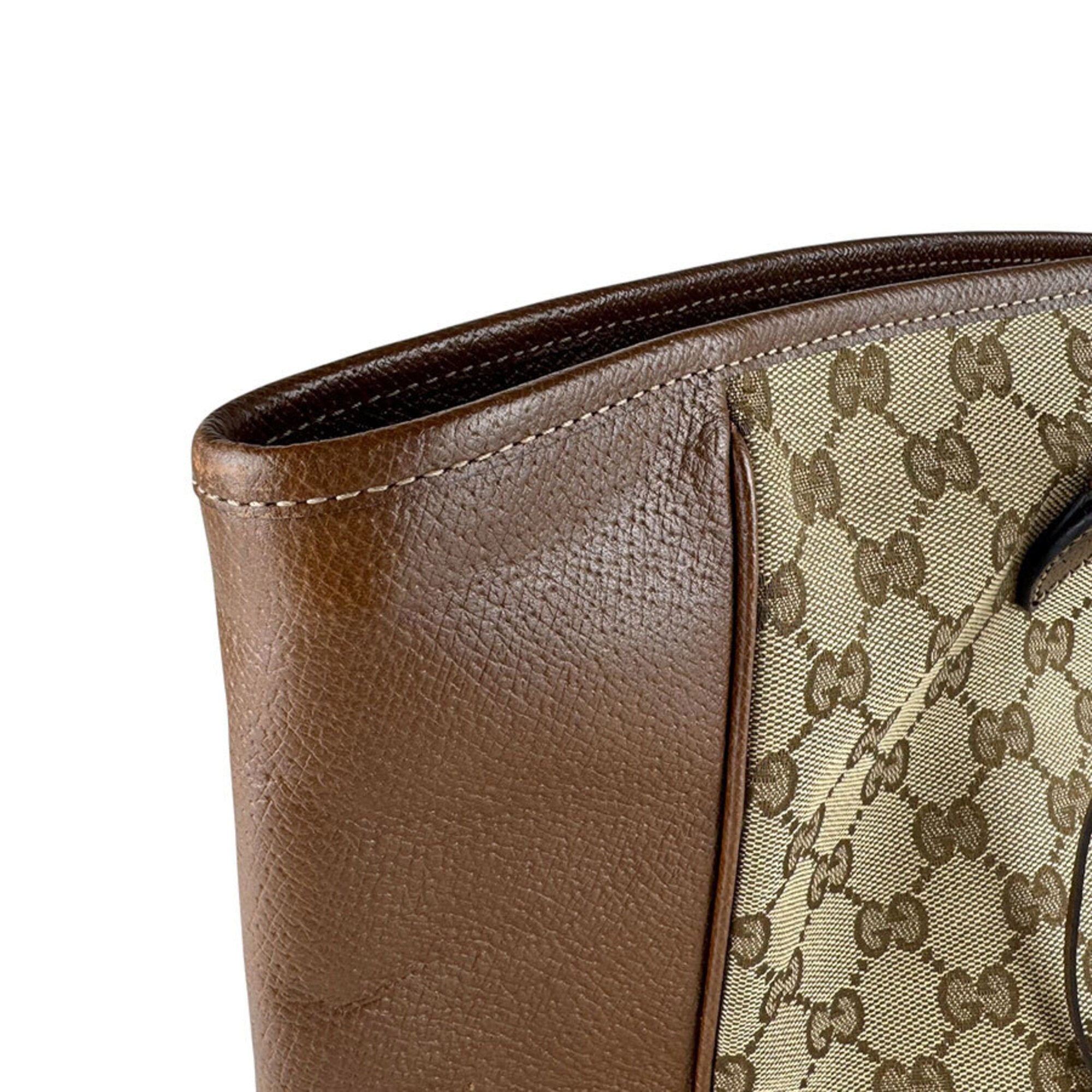 Gucci Brown Gg Canvas Leather Handbag (Pre-Owned)
