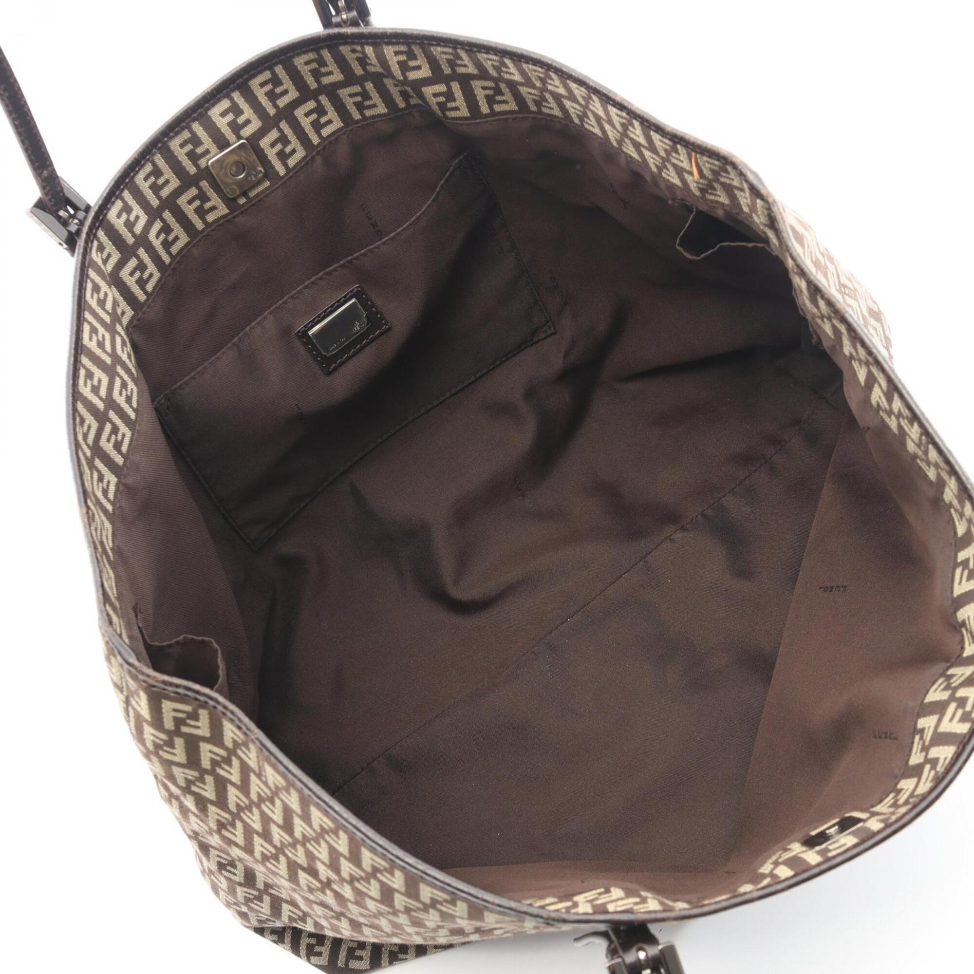 Fendi Beige Brown Canvas Leather Handbag Tote Bag (Pre-Owned)