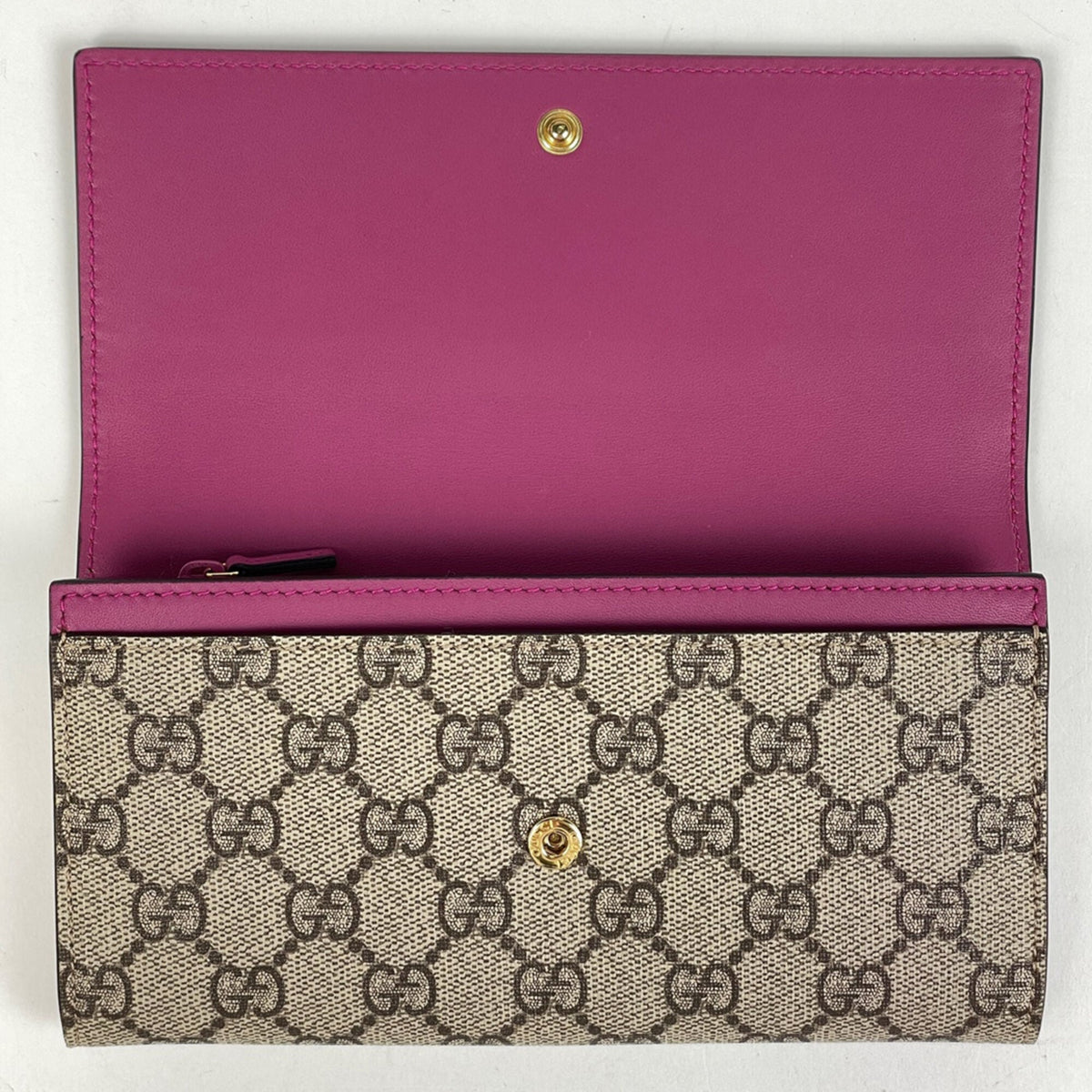 Gucci Beige Red Color Coated Canvas Leather Long Wallet (Bi-Fold) (Pre-Owned)