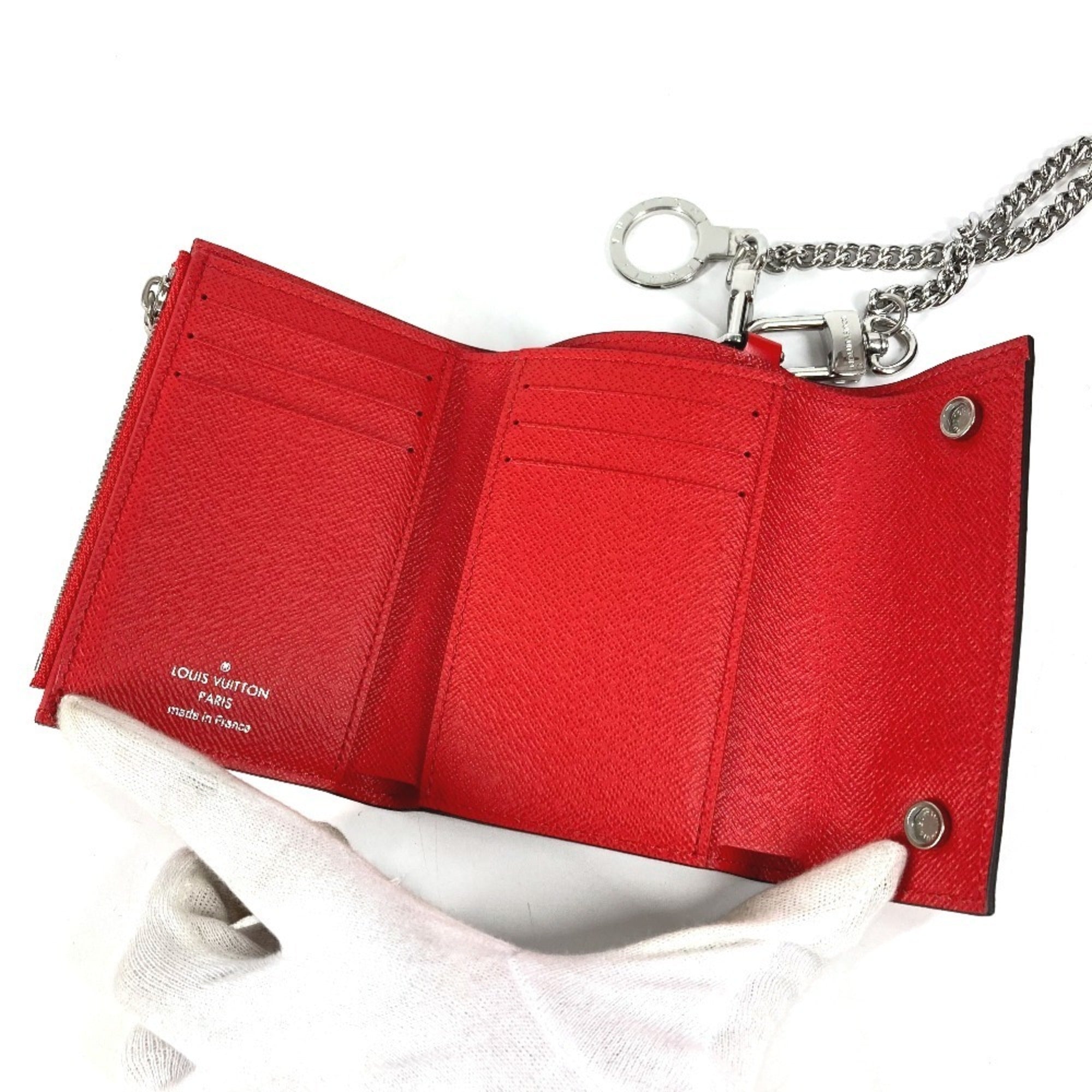Louis Vuitton Epi Red Color White Epi Leather Chain/Shoulder Wallet (Pre-Owned)
