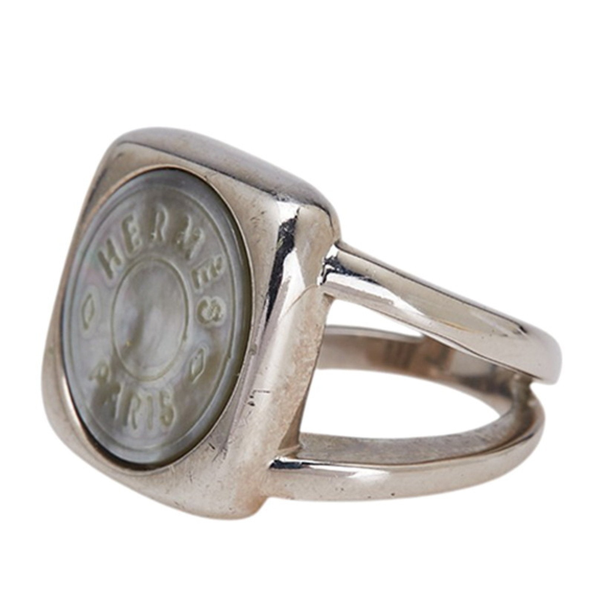 Hermes Sellier Silver Metal Band Ring (Pre-Owned)