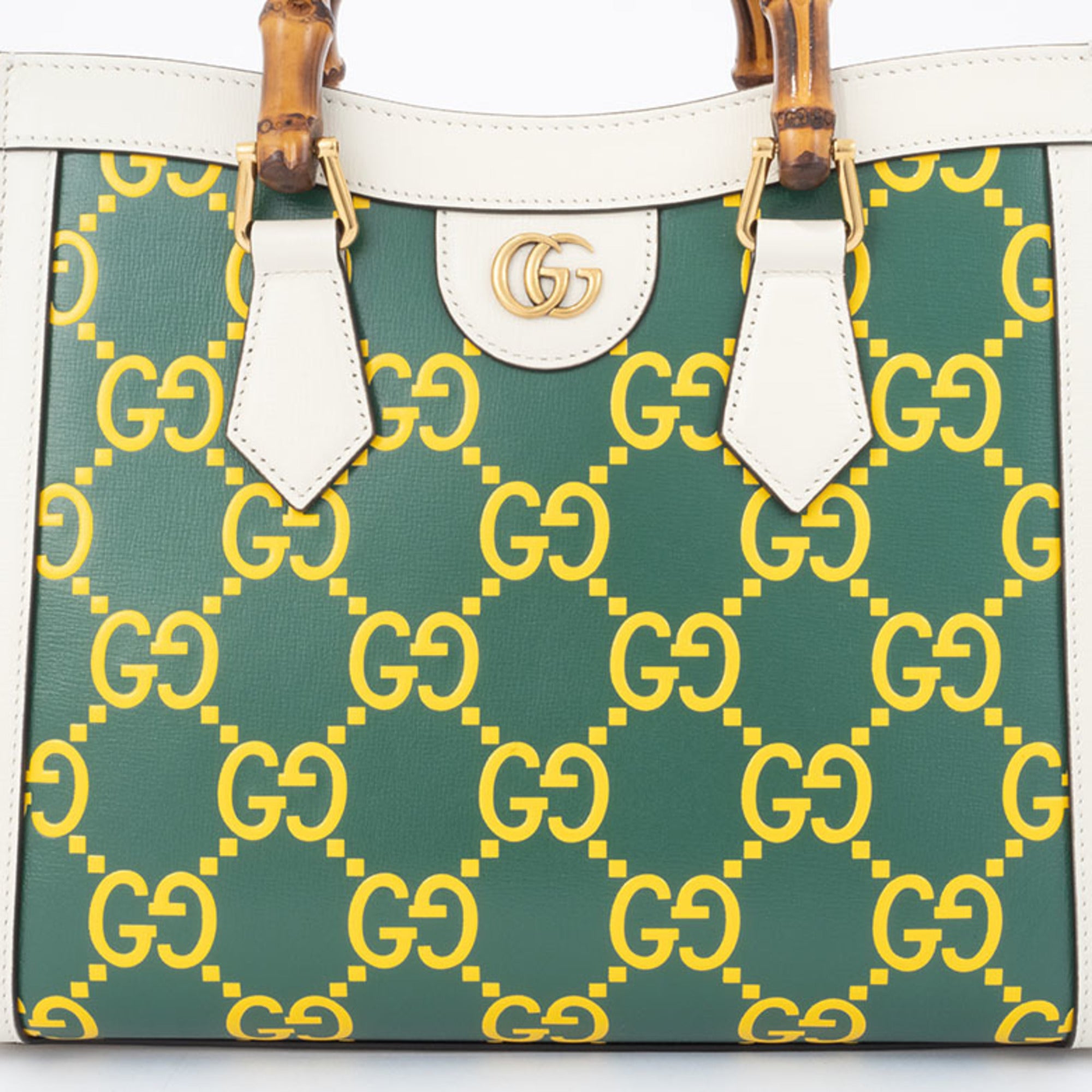 Gucci Green White Yellow Leather Handbag (Pre-Owned)